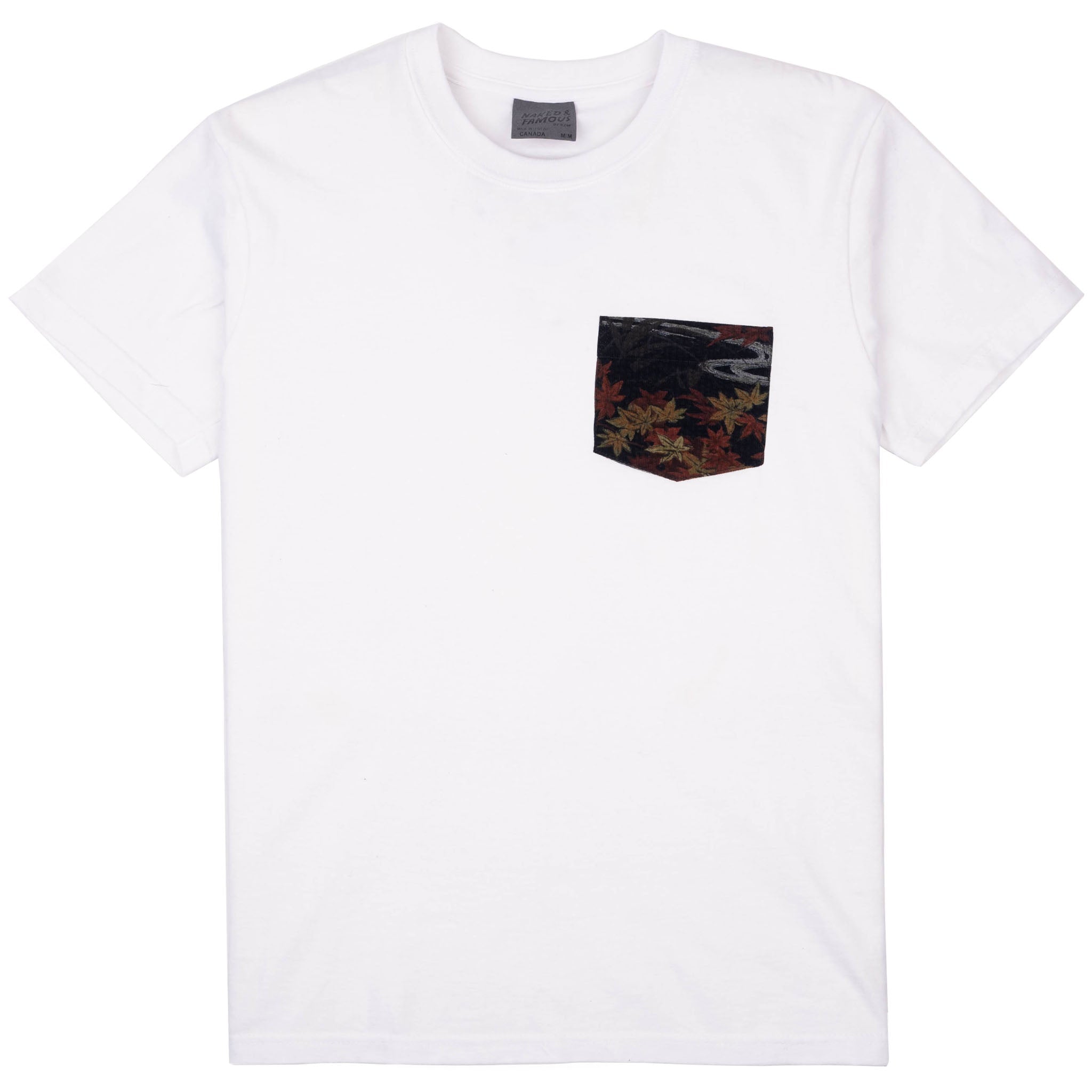 Pocket Tee - White - Printed Autumn - Navy | Naked & Famous Denim