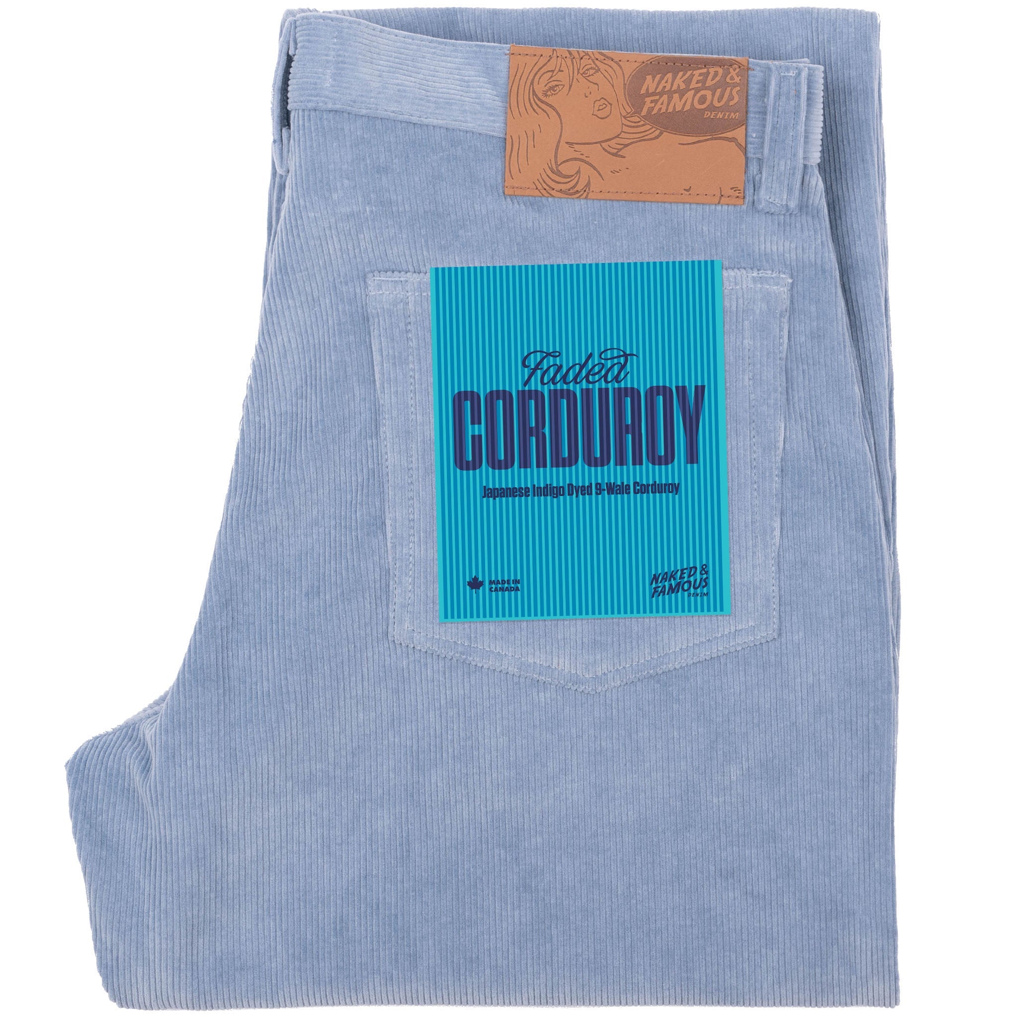 Pantalon plissé - Velours côtelé bio délavé - Indigo pâle