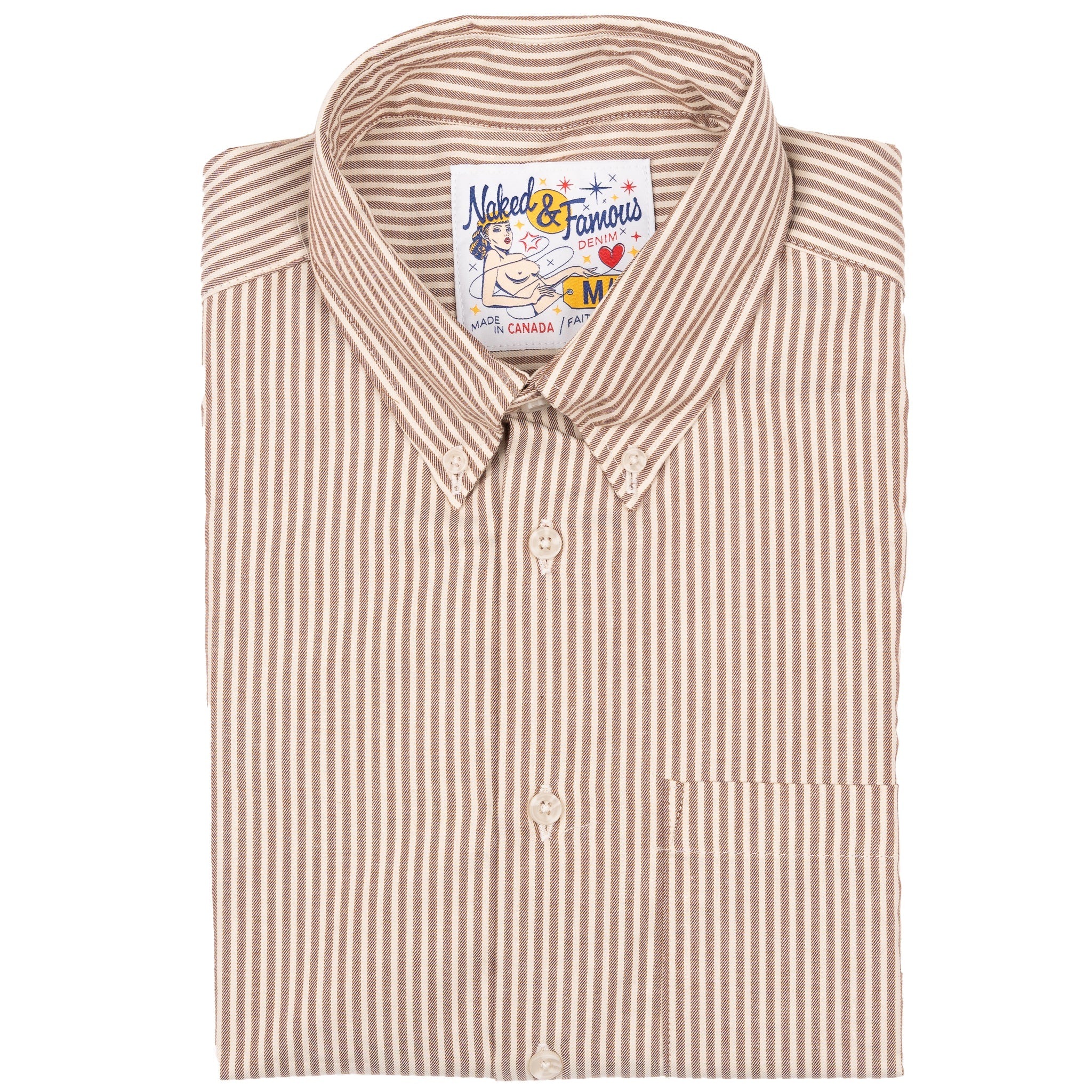 Easy Shirt - Soft Finish Classic Stripe - Cream + Brown by Naked & Famous Denim