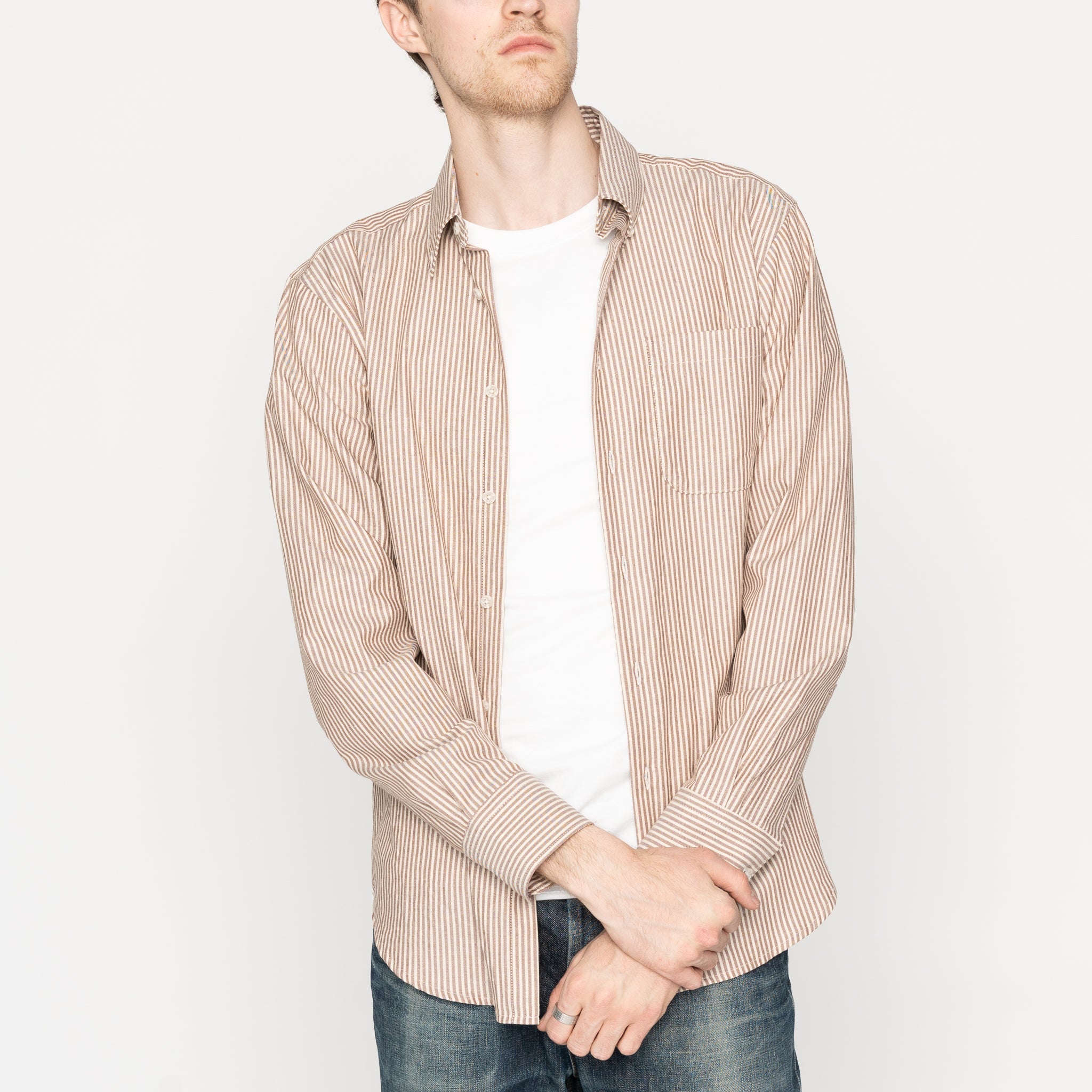 Easy Shirt - Soft Finish Classic Stripe - Cream + Brown by Naked & Famous Denim