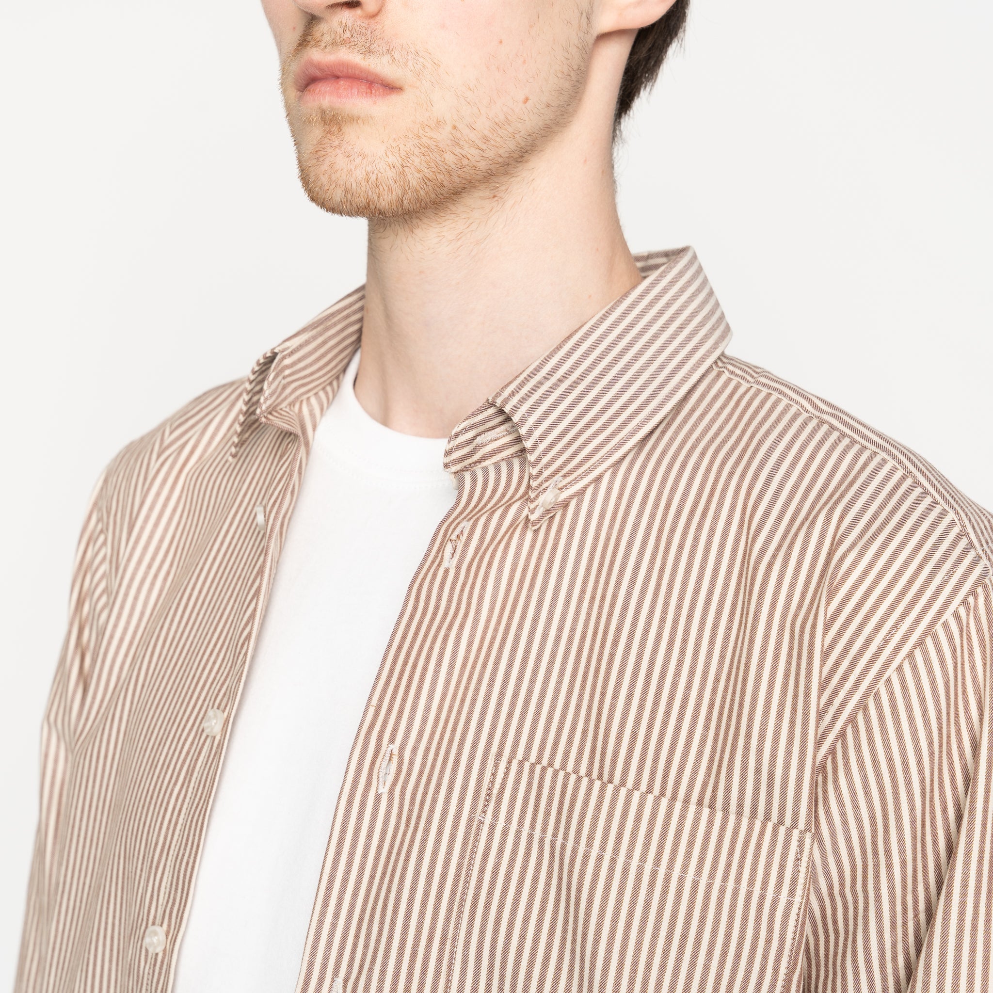 Easy Shirt - Soft Finish Classic Stripe - Cream + Brown by Naked & Famous Denim