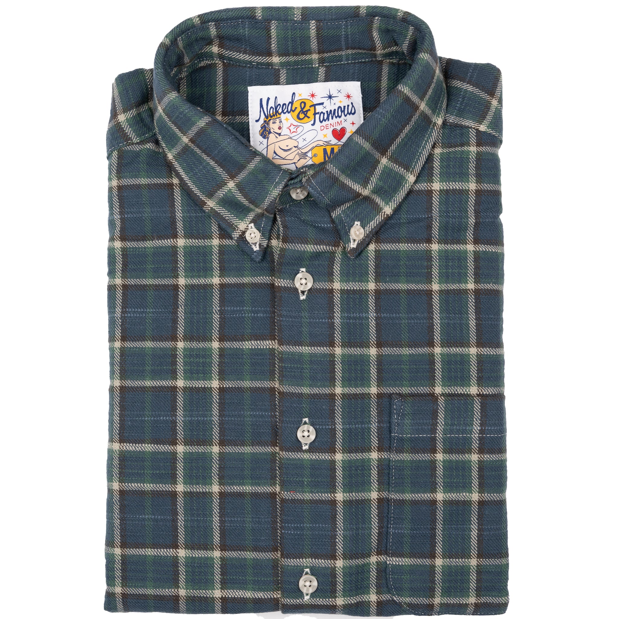 Easy Shirt - Big Slub Check Flannel - Navy + Green | Naked