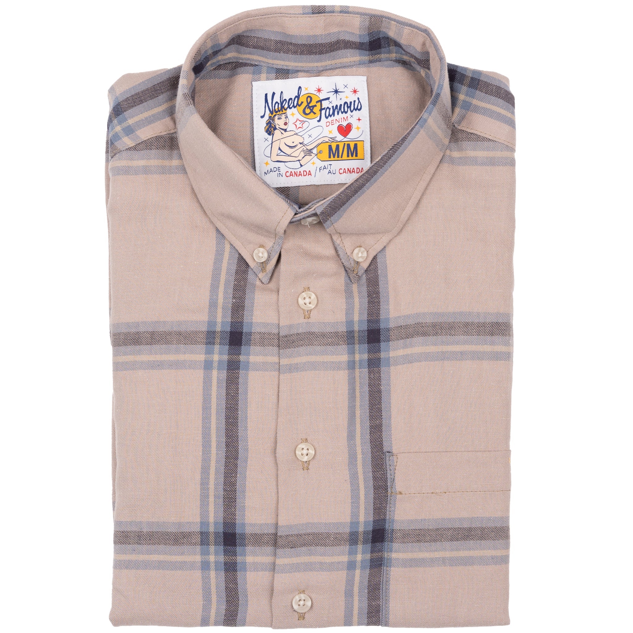Easy Shirt - Hemp Blend Check - Sand by Naked & Famous Denim