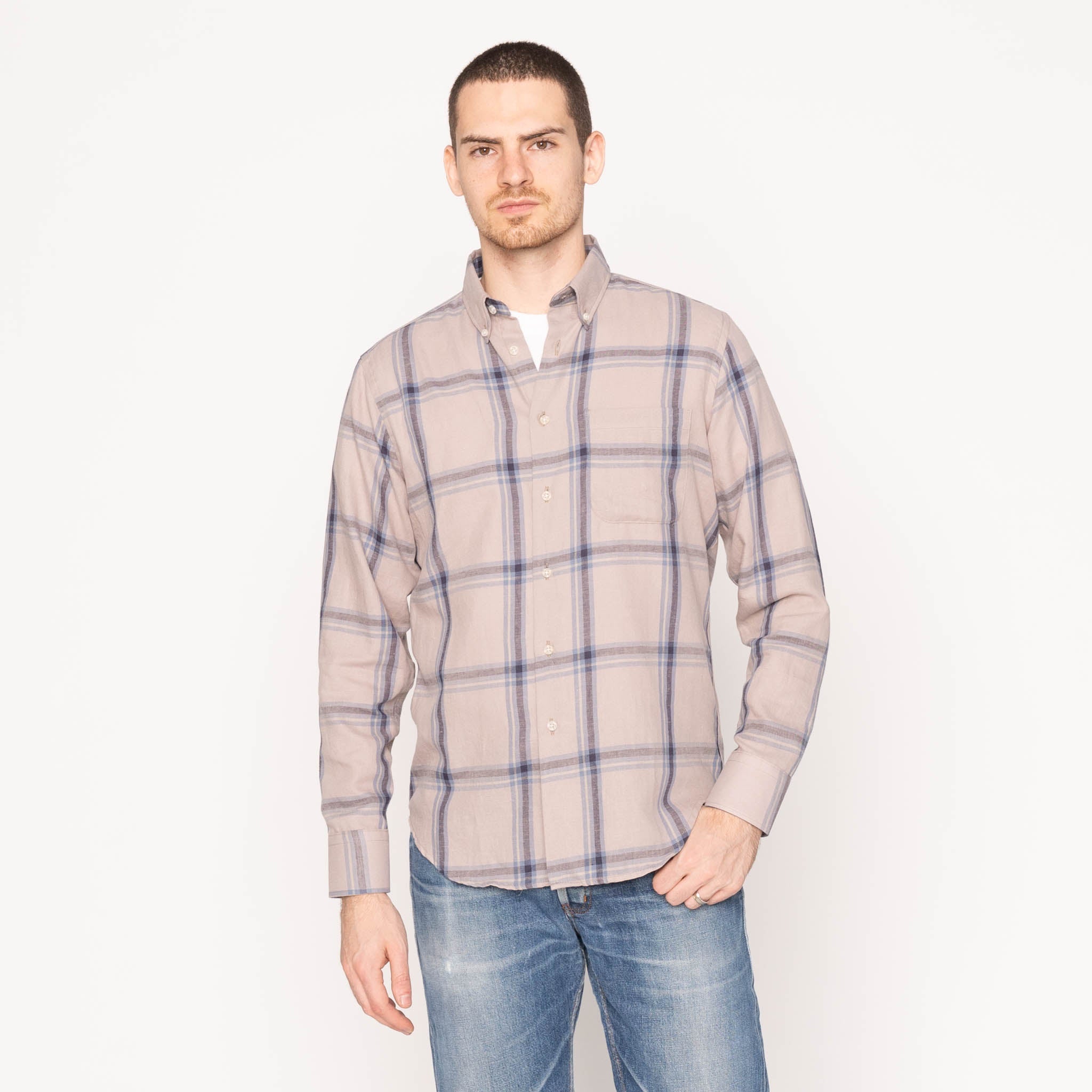 Easy Shirt - Hemp Blend Check - Sand by Naked & Famous Denim