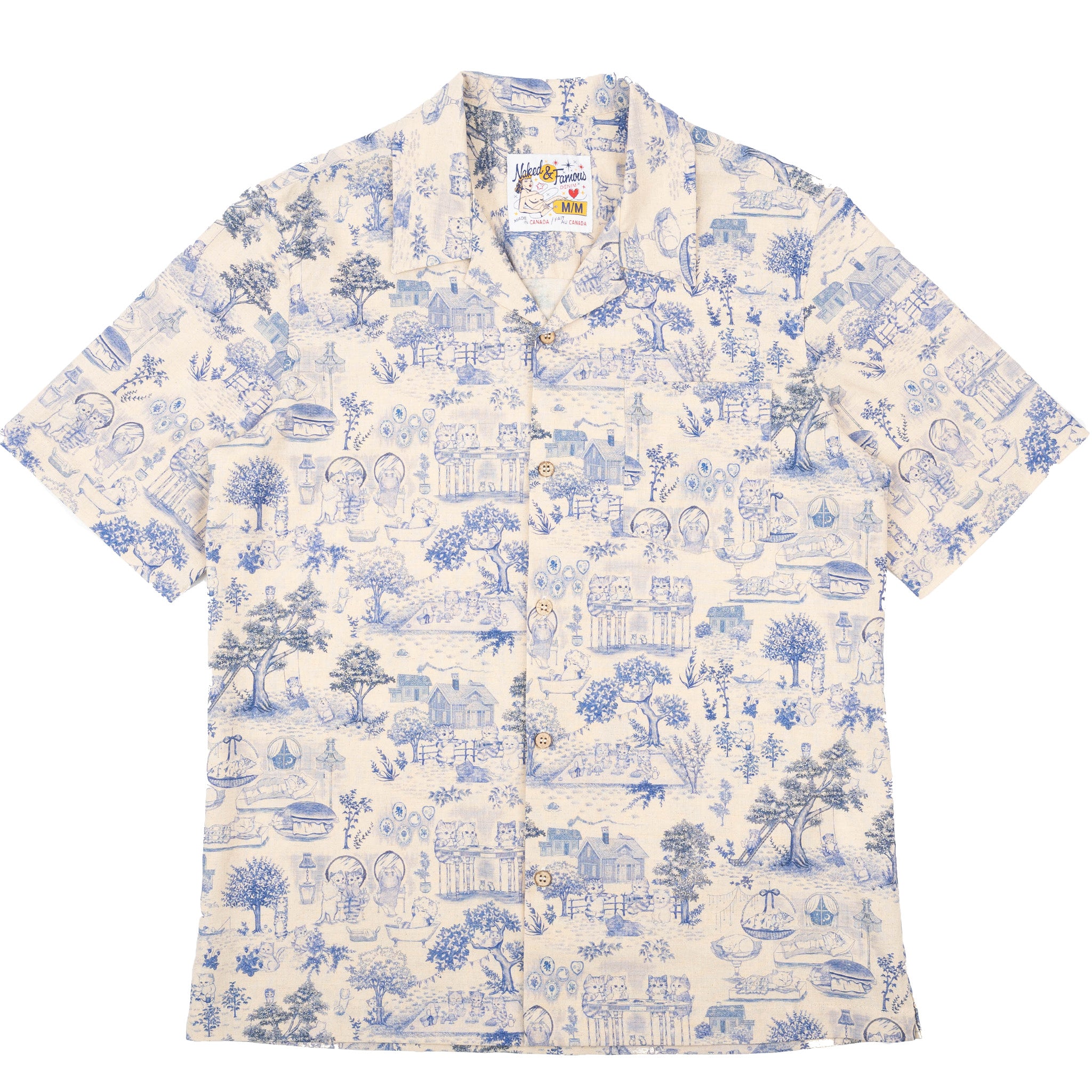 Aloha Shirt - Linen Cats - Blue by Naked & Famous Denim