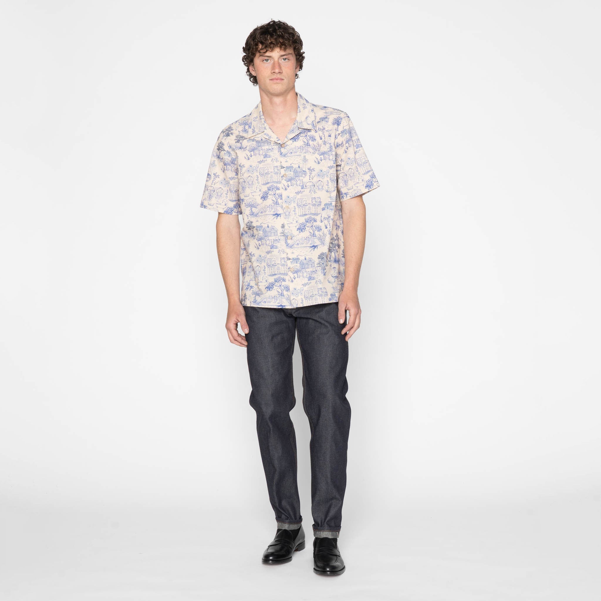 Aloha Shirt - Linen Cats - Blue by Naked & Famous Denim