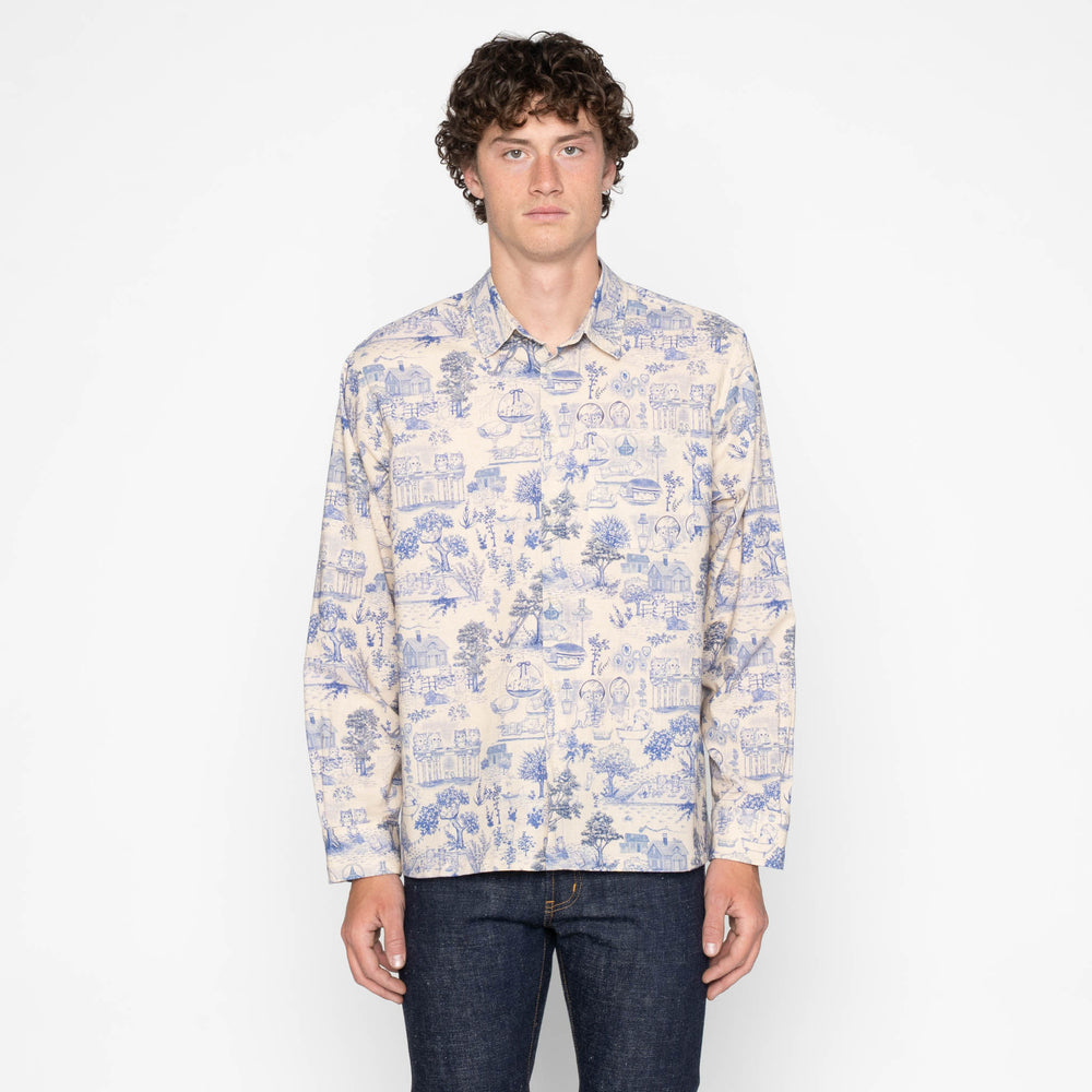 True Shirt - Linen Cats - Blue by Naked & Famous Denim