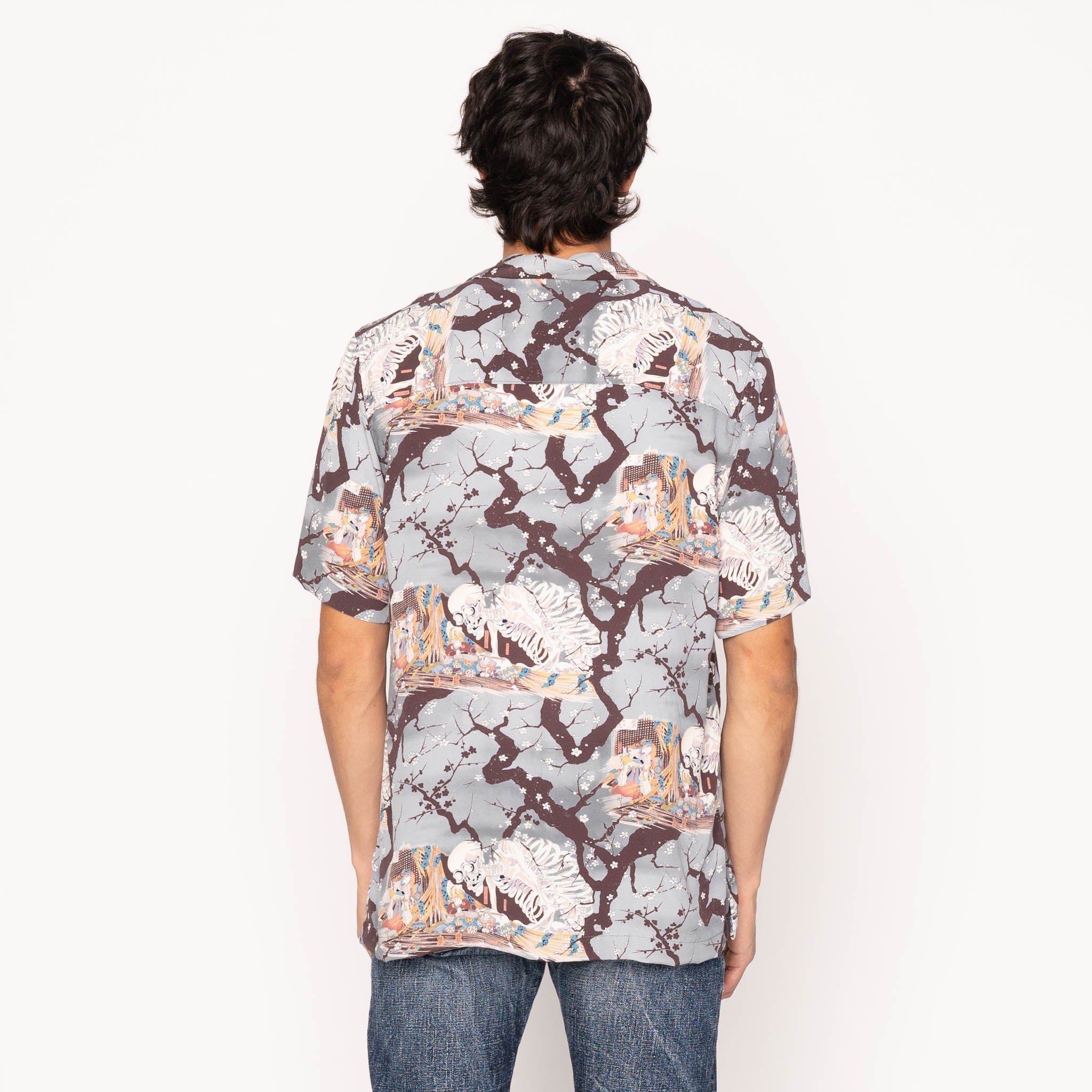 Aloha Shirt - Skeletons - Pale Blue by Naked & Famous Denim
