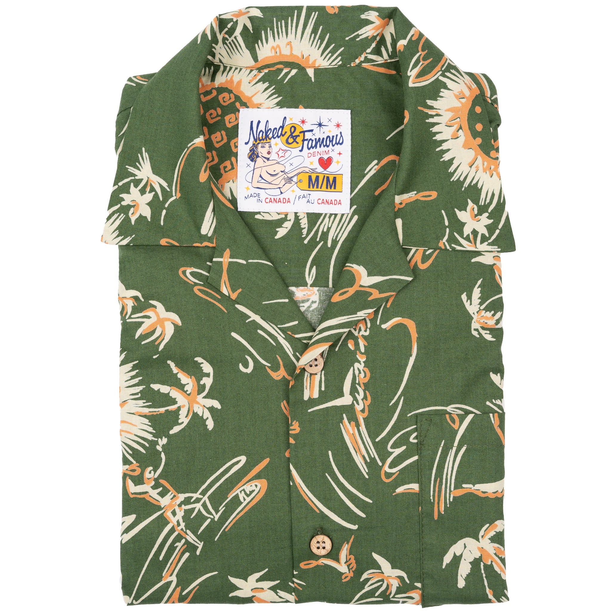 Aloha Shirt - Waikiki Waves - Green by Naked & Famous Denim