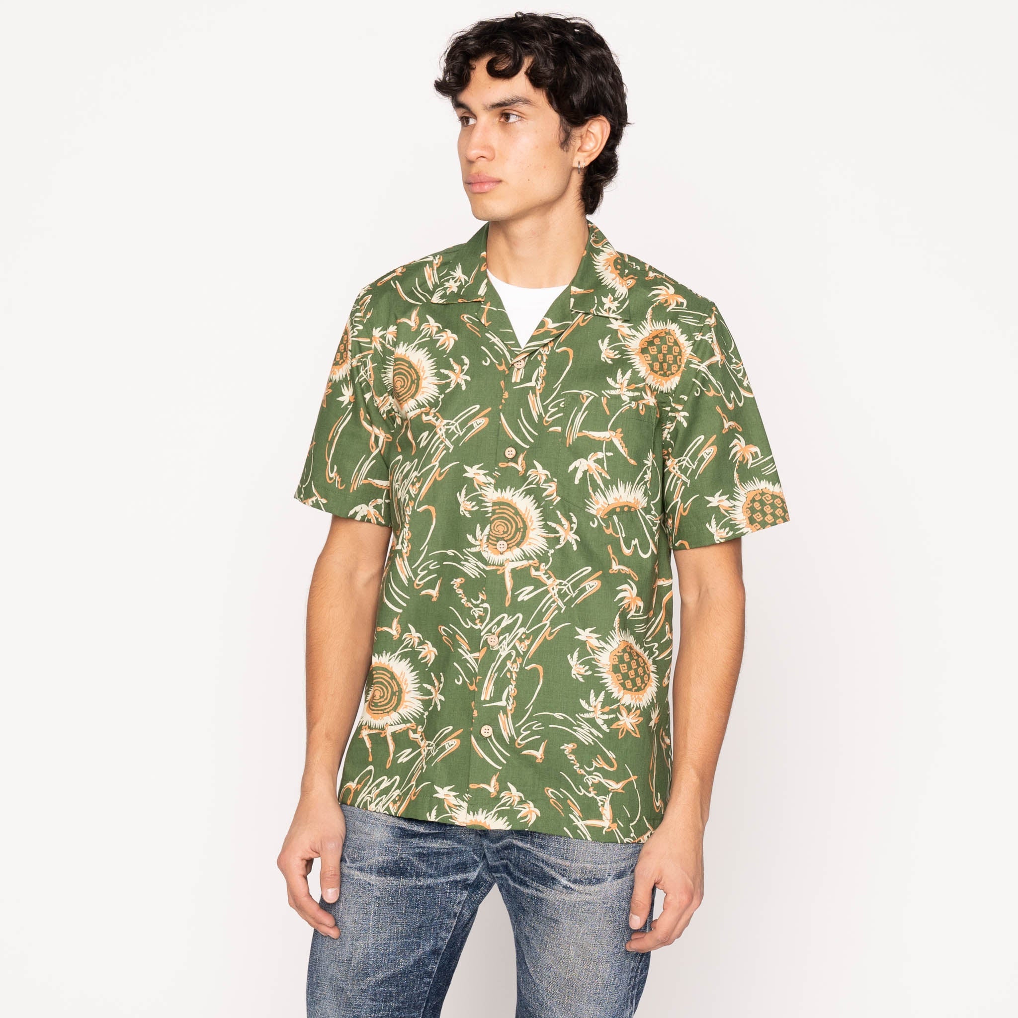 Aloha Shirt - Waikiki Waves - Green by Naked & Famous Denim