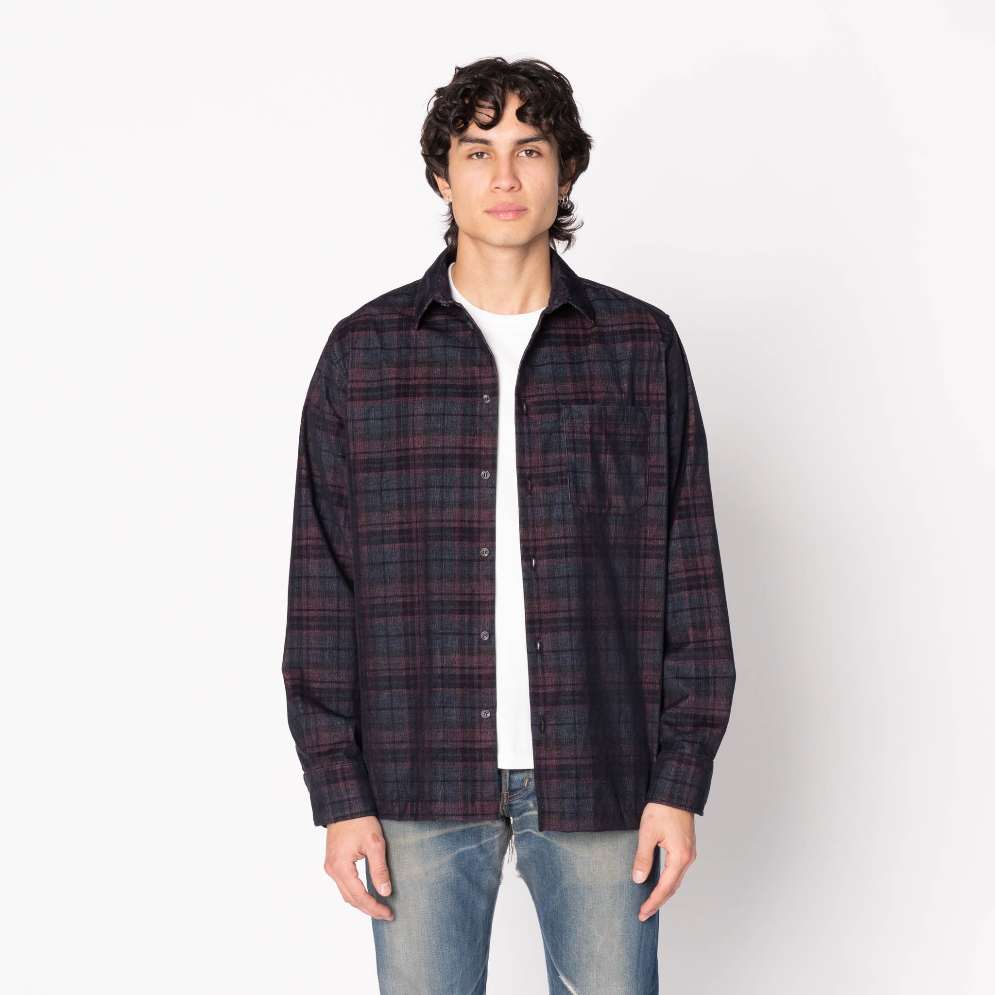 True Shirt - Chemise en velours côtelé (21W) - Vert / Aubergine