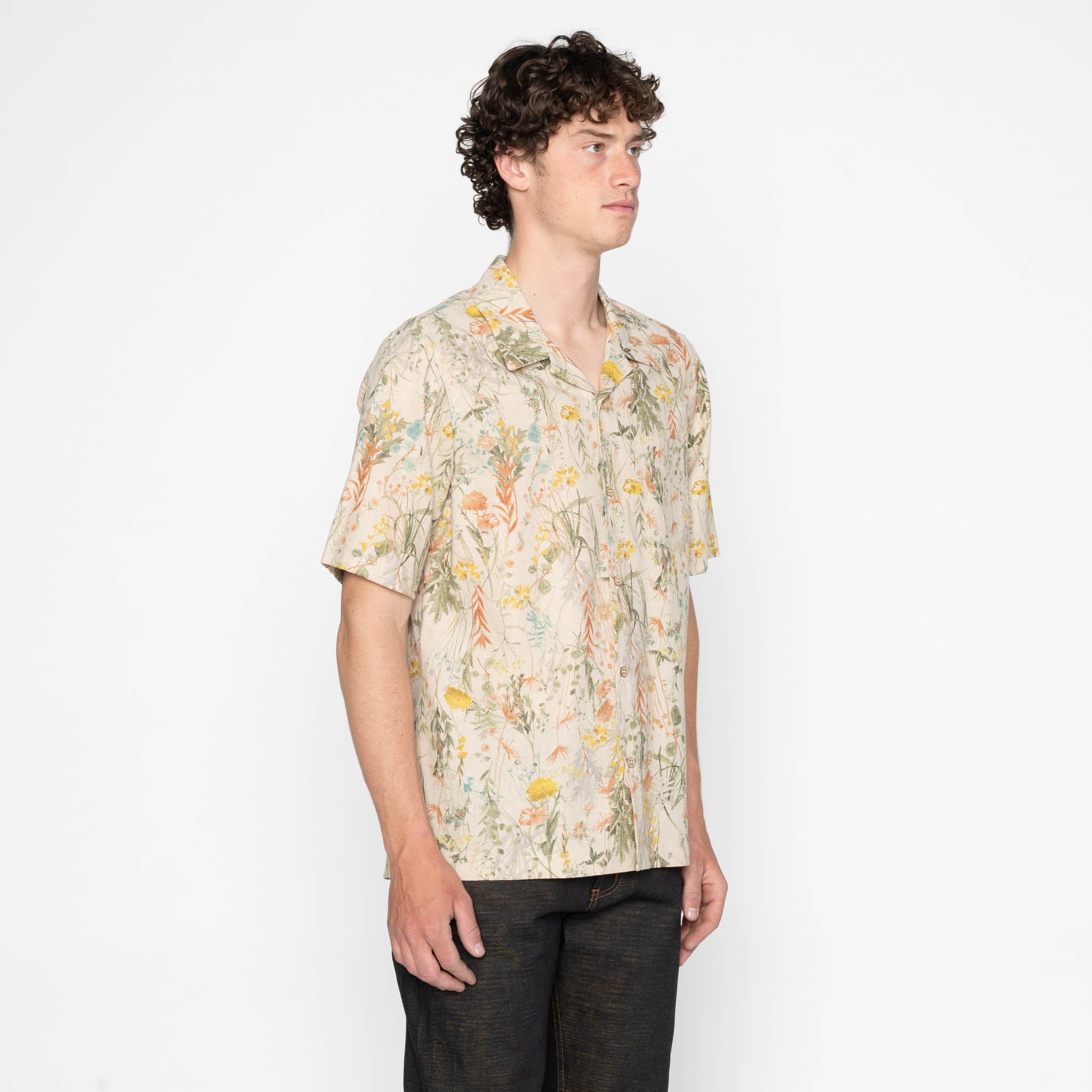 Aloha Shirt - Flowers Painting - Natural by Naked & Famous Denim