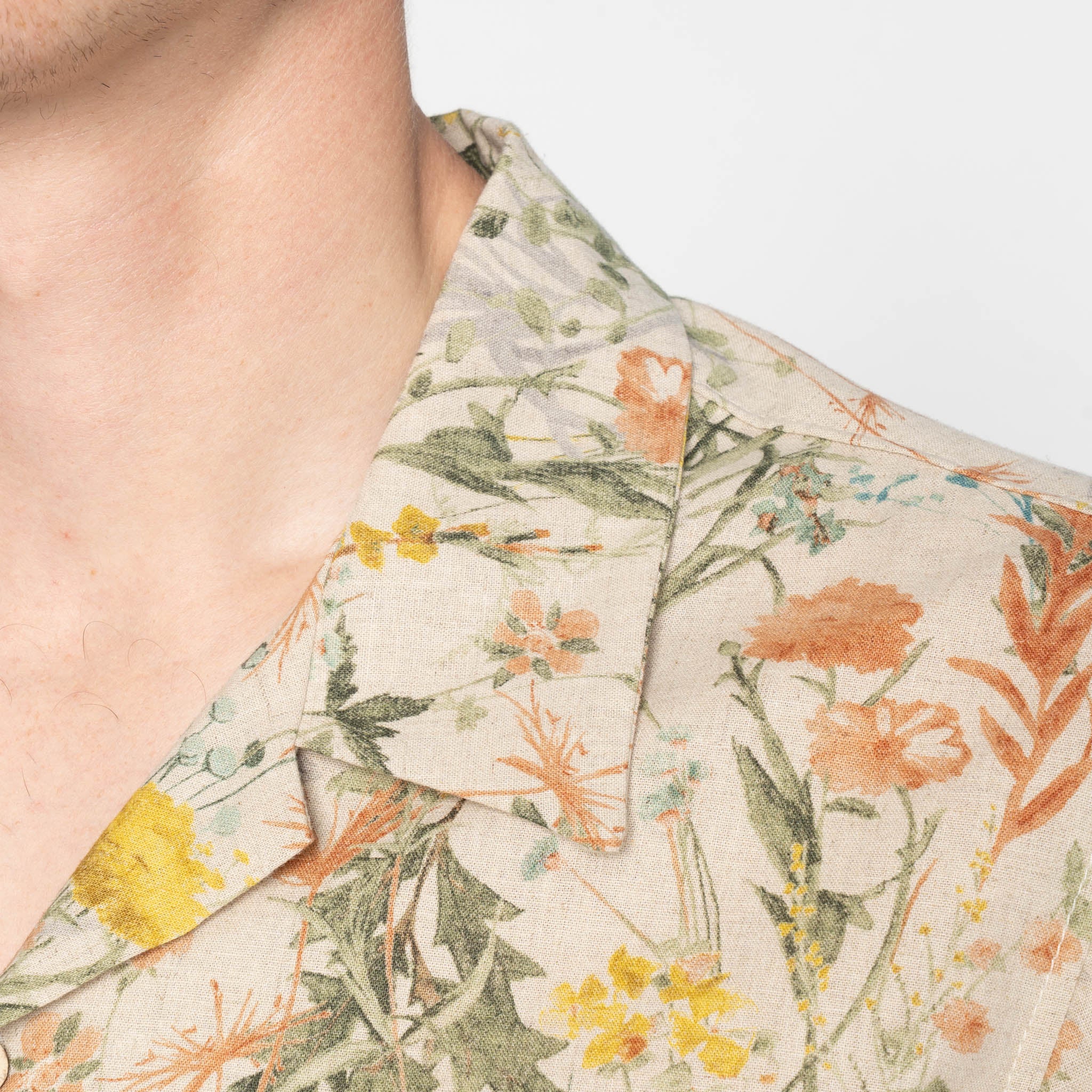 Aloha Shirt - Flowers Painting - Natural by Naked & Famous Denim