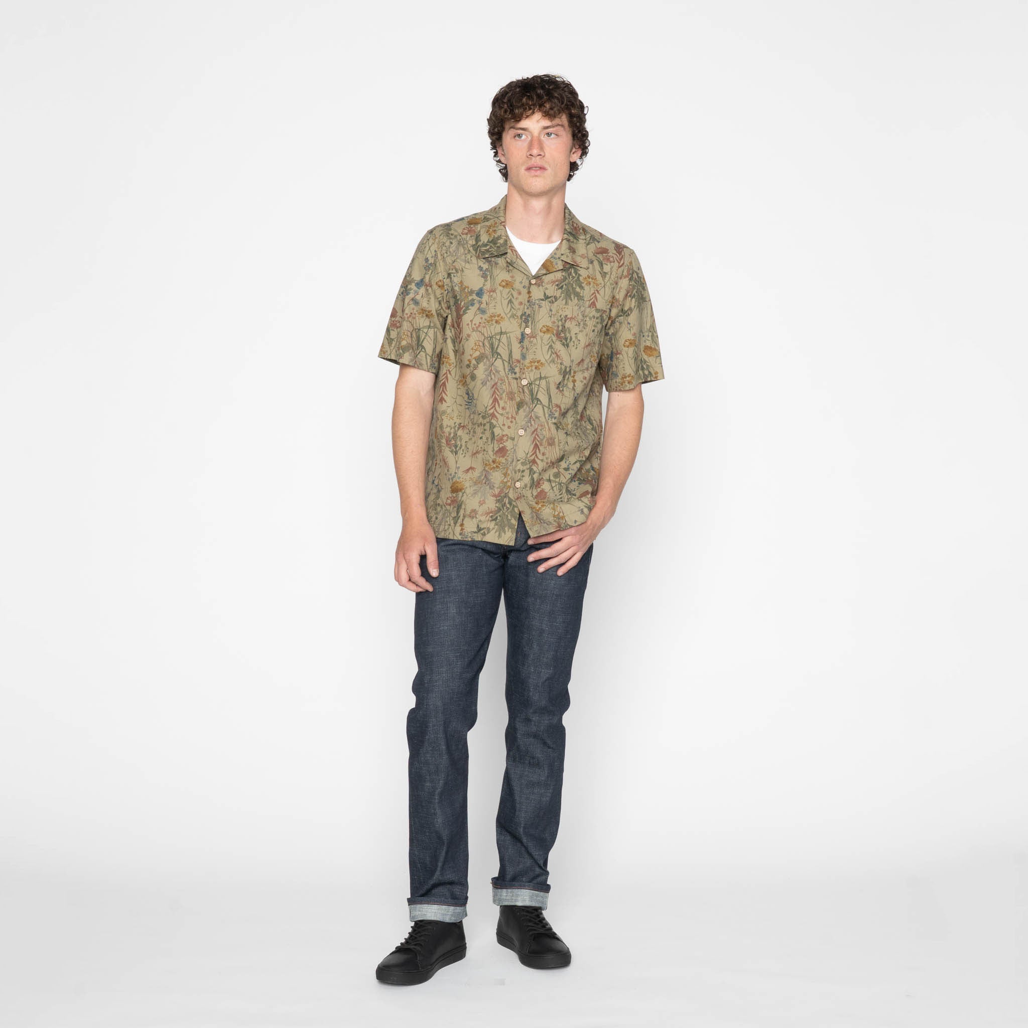 Aloha Shirt - Flowers Painting - Earth by Naked & Famous Denim