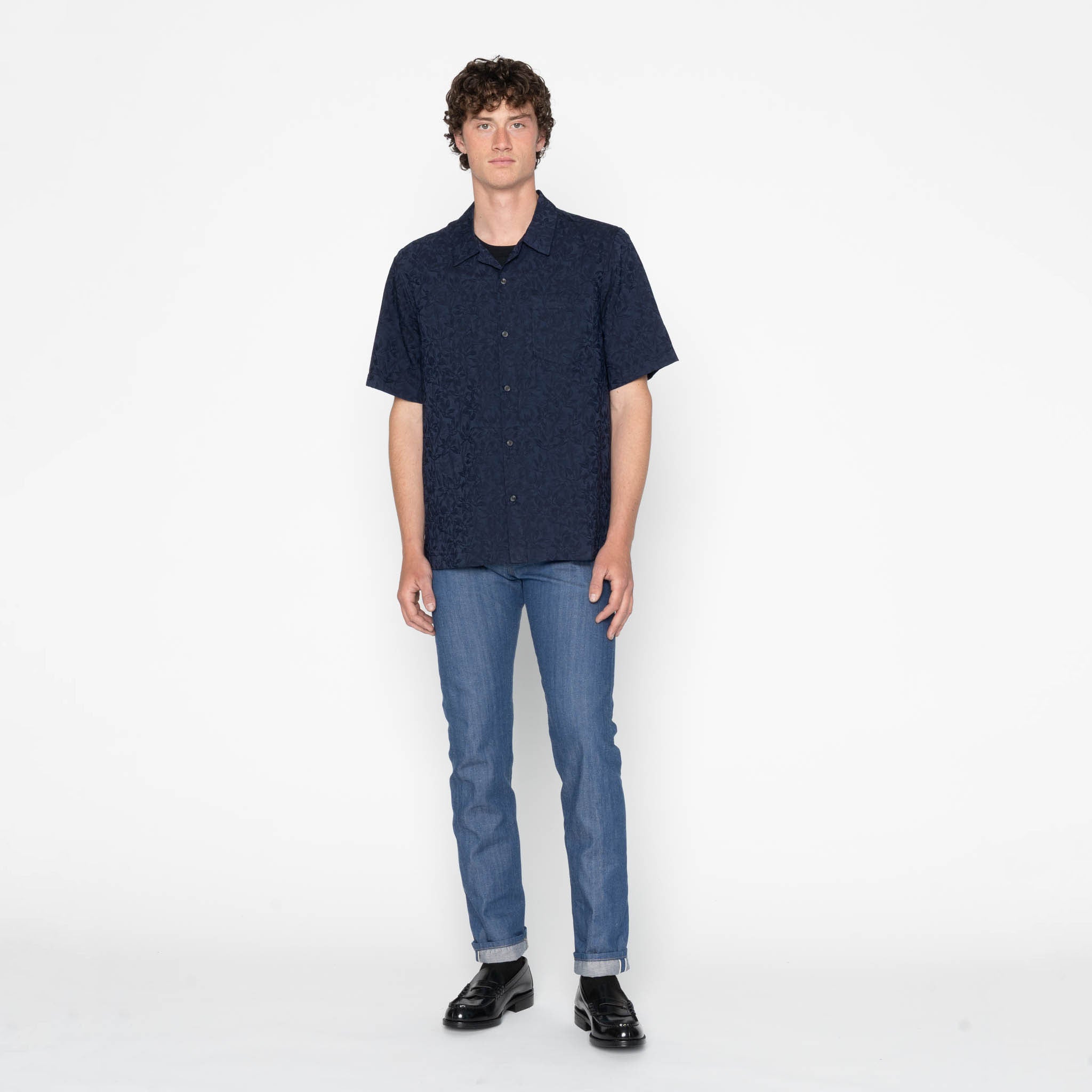 Aloha Shirt - Jungle Jacquard - Navy by Naked & Famous Denim