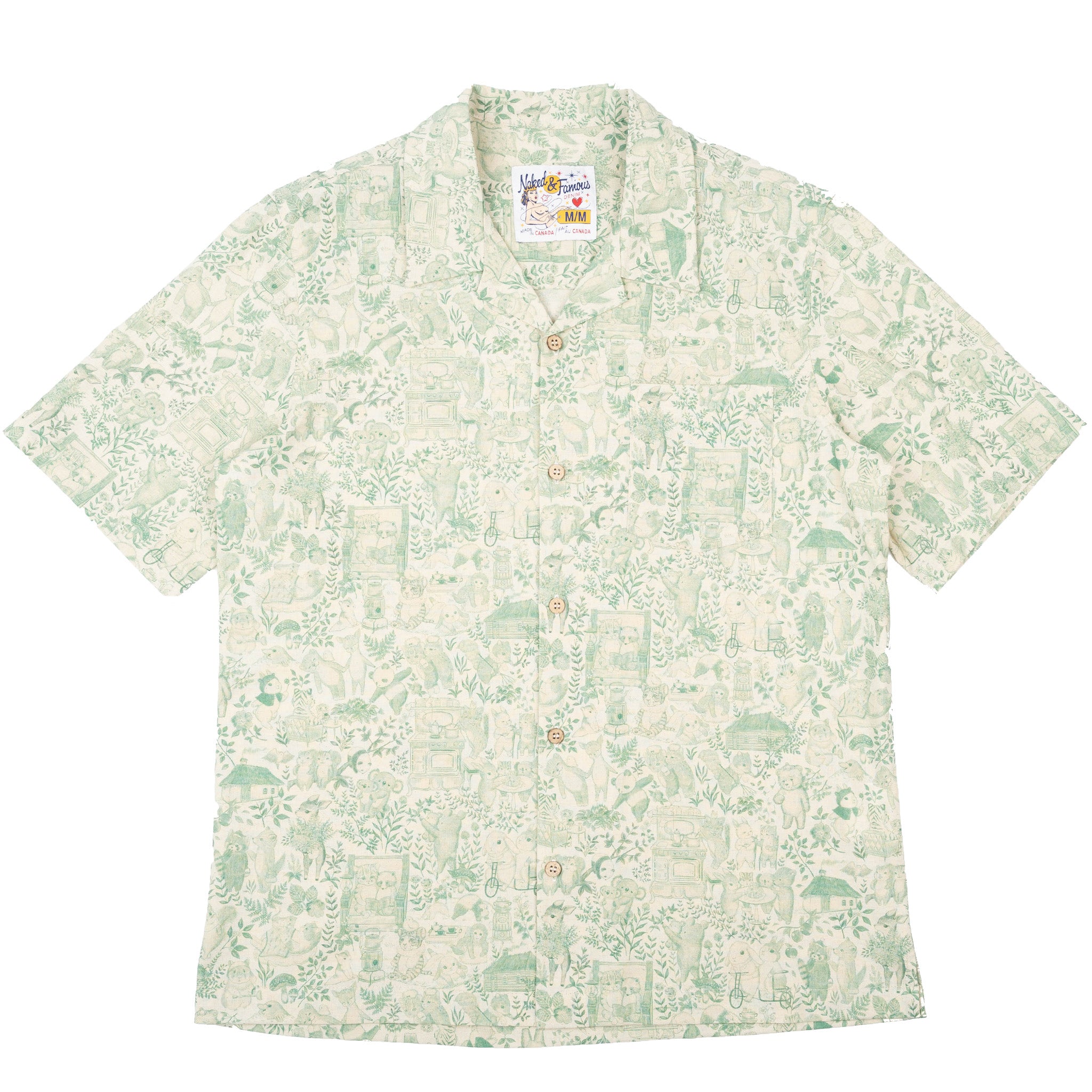 Aloha Shirt - Linen Animals - Green