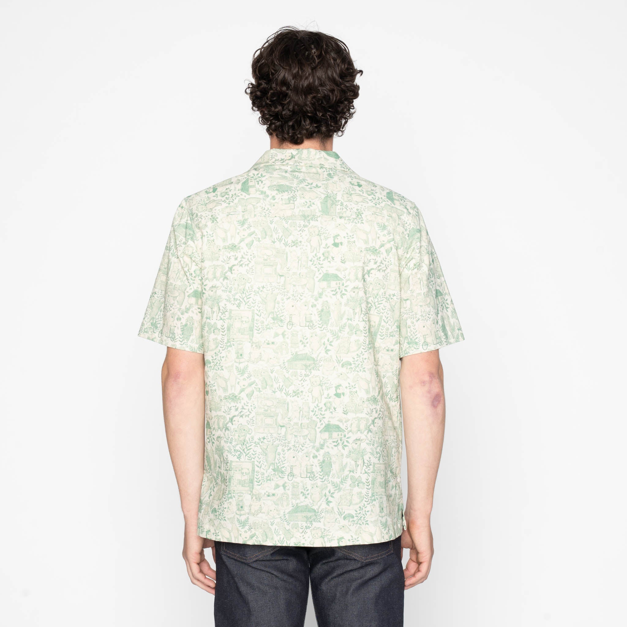 Aloha Shirt - Linen Animals - Green by Naked & Famous Denim