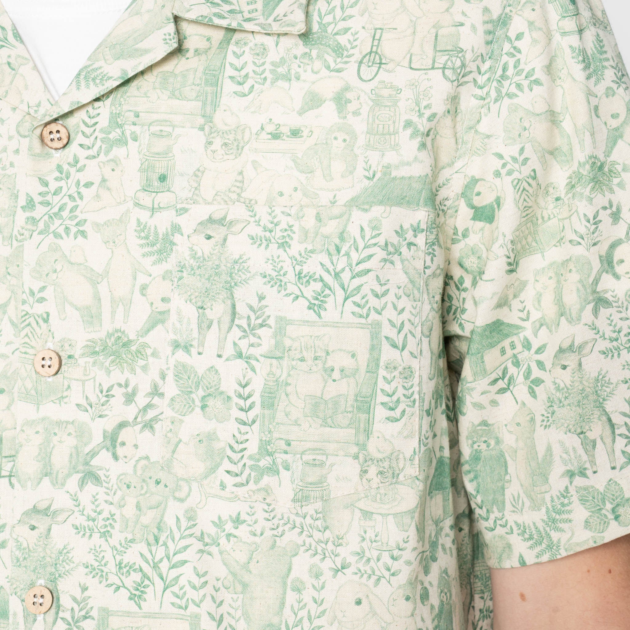Aloha Shirt - Linen Animals - Green by Naked & Famous Denim
