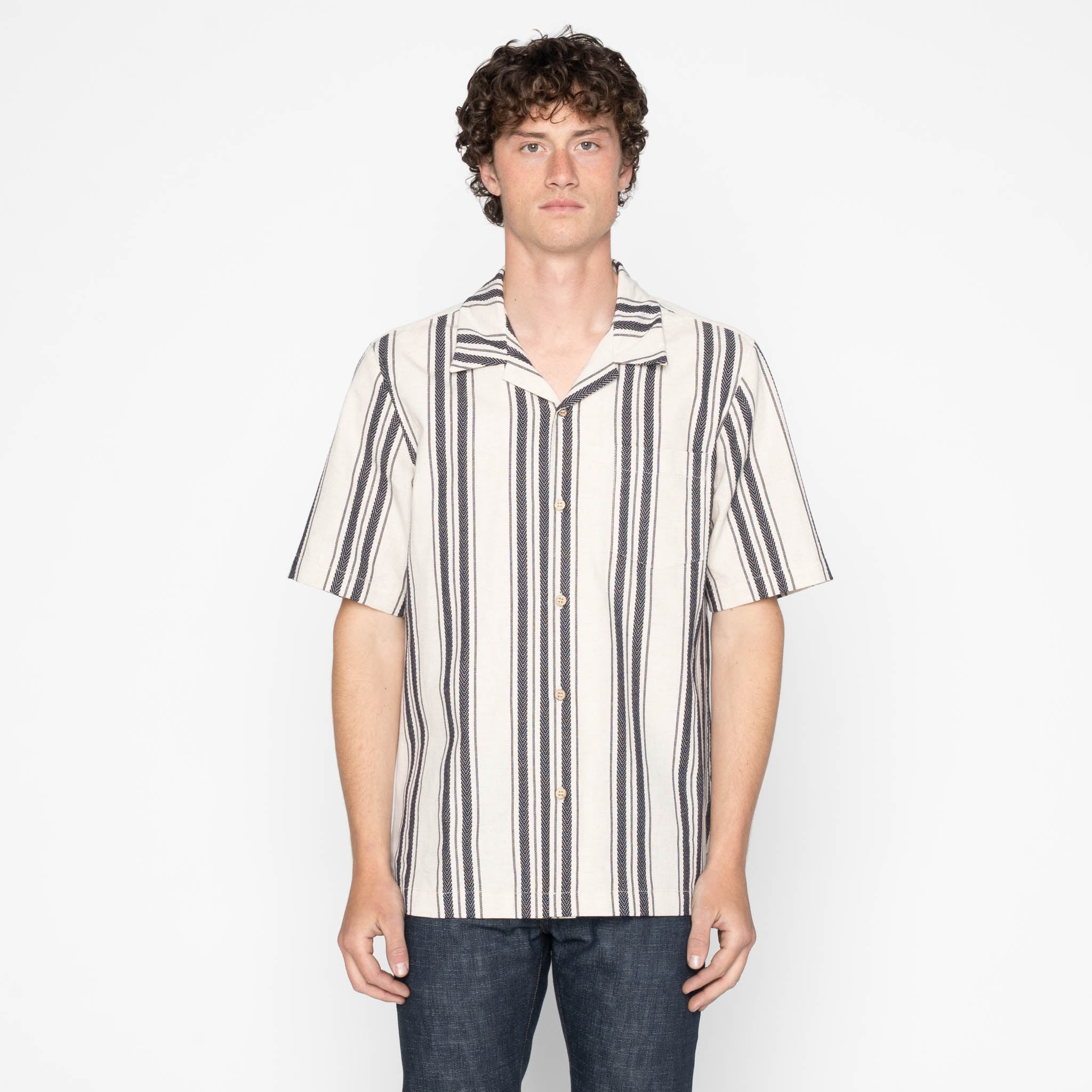 Aloha Shirt - Dobby Bands - Natural by Naked & Famous Denim