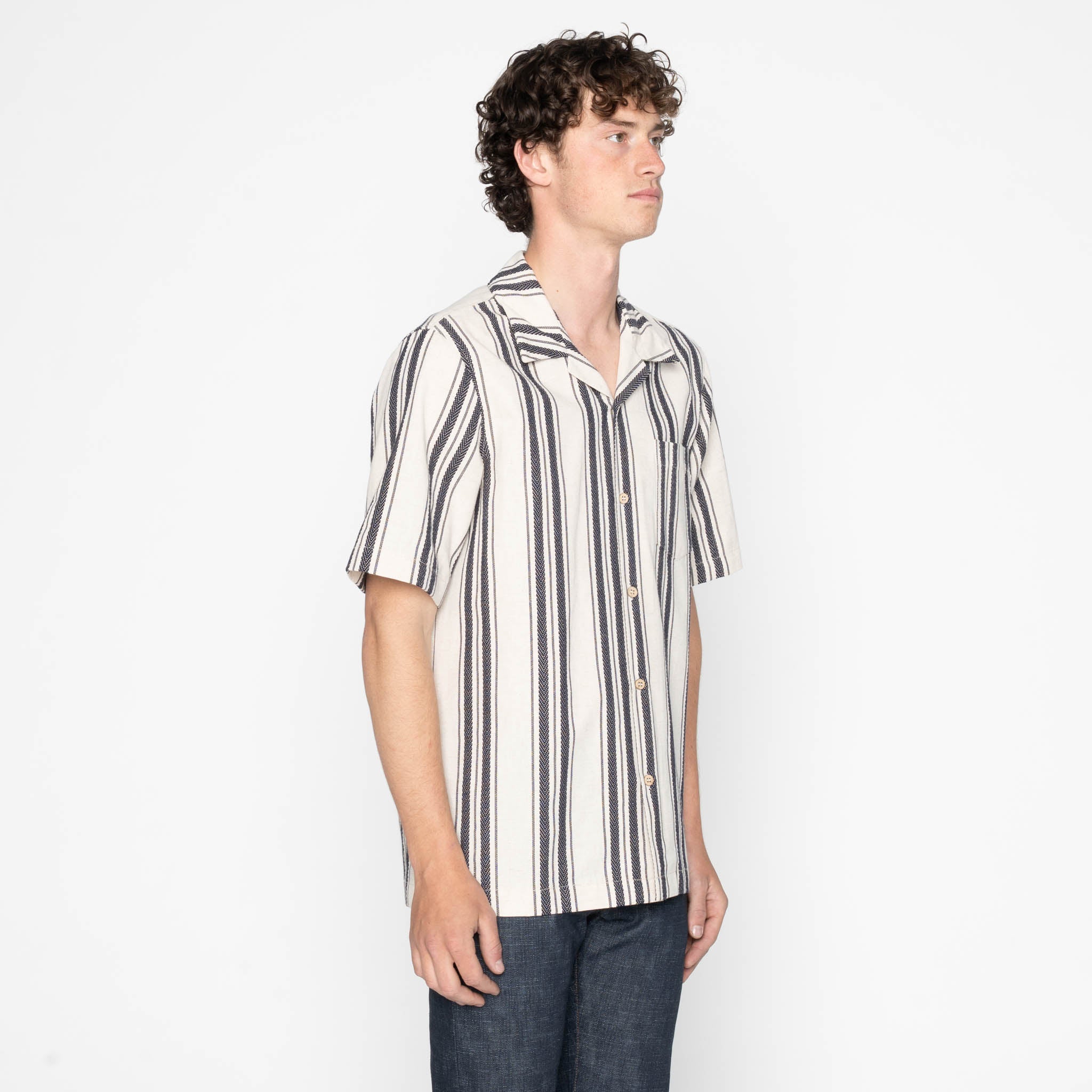 Aloha Shirt - Dobby Bands - Natural by Naked & Famous Denim