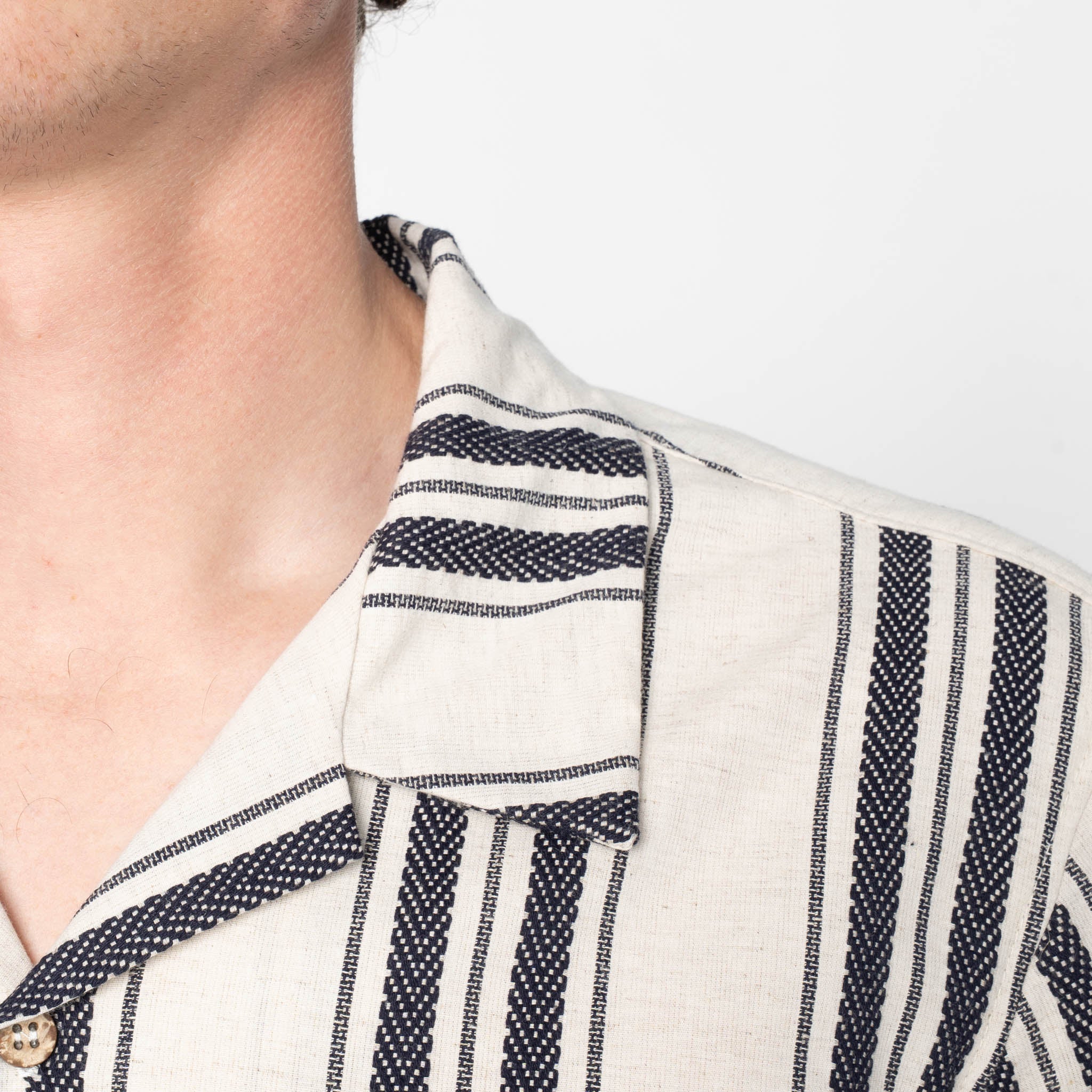 Aloha Shirt - Dobby Bands - Natural by Naked & Famous Denim