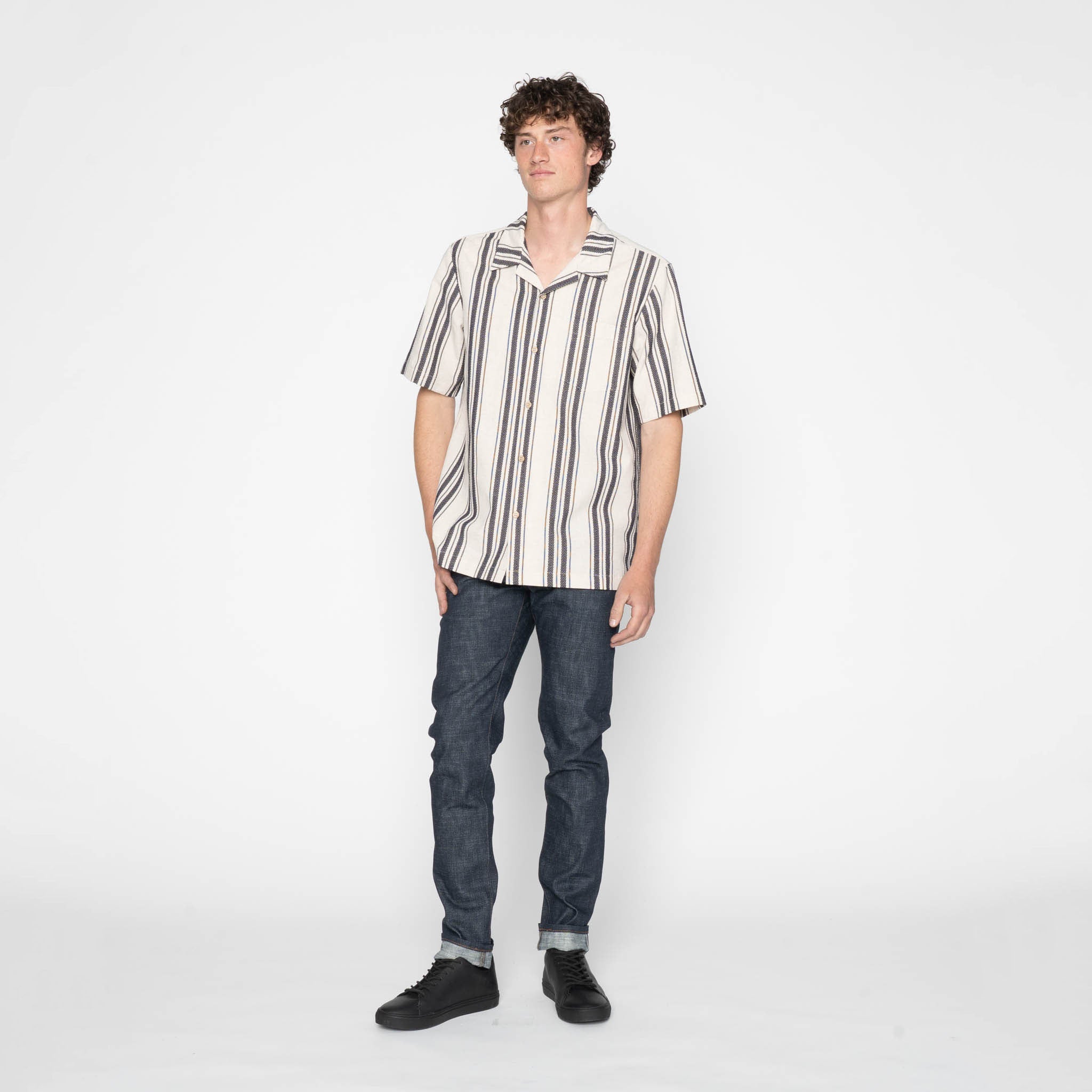 Aloha Shirt - Dobby Bands - Natural by Naked & Famous Denim