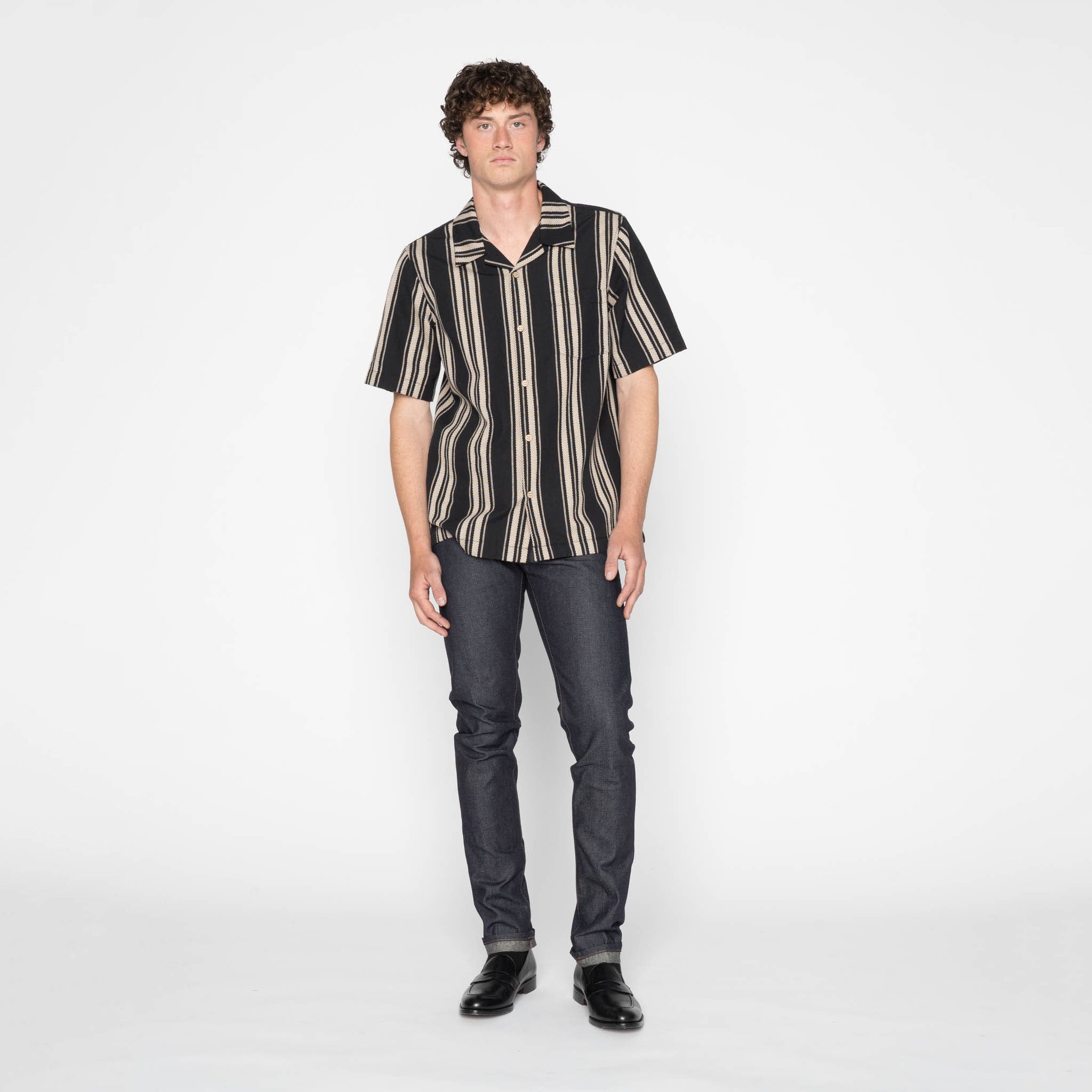 Aloha Shirt - Dobby Bands - Black by Naked & Famous Denim