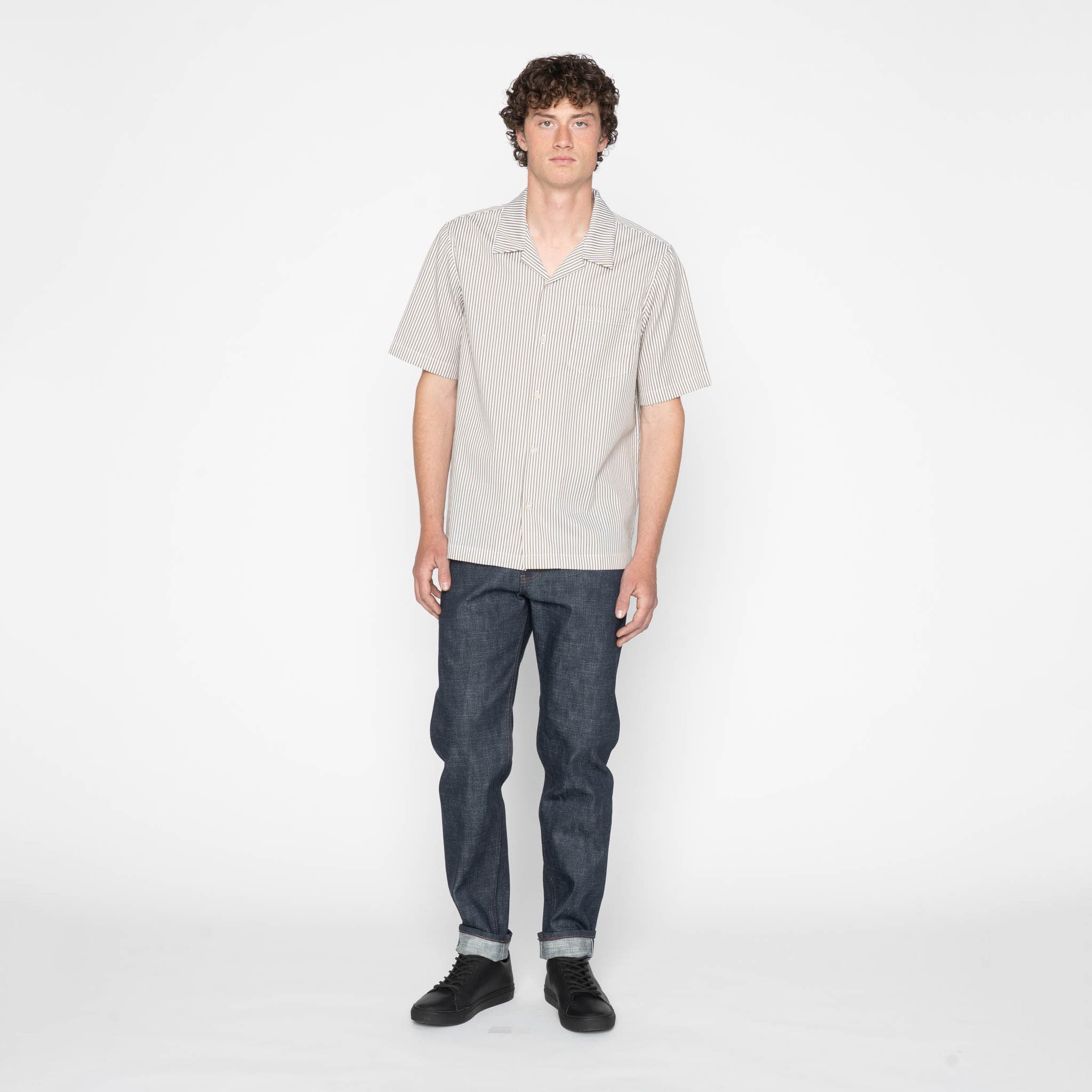 Aloha Shirt - Double Double Stripes - Green by Naked & Famous Denim