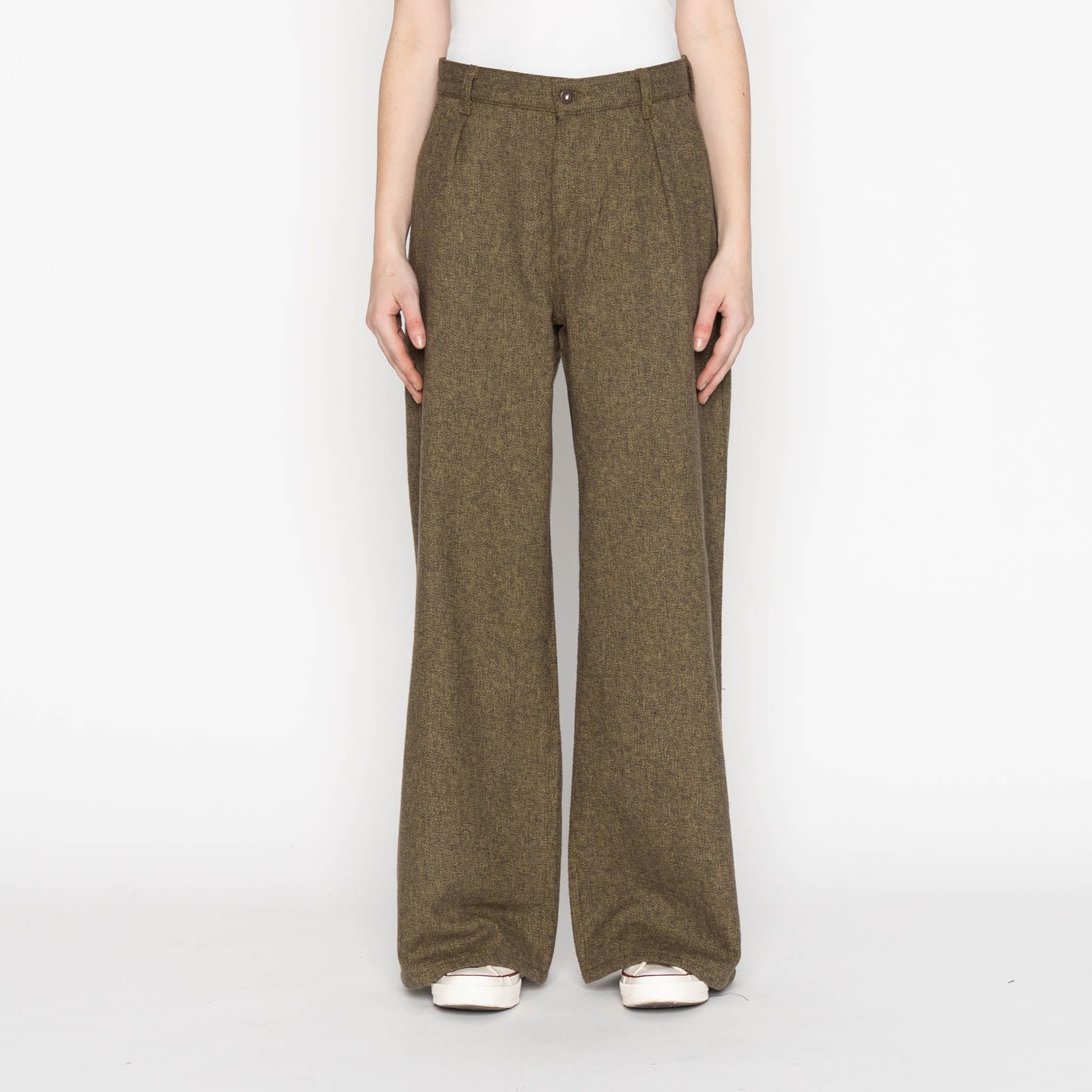 Wide Leg Trouser - Herringbone Triple Twist - Forest by Naked & Famous Denim