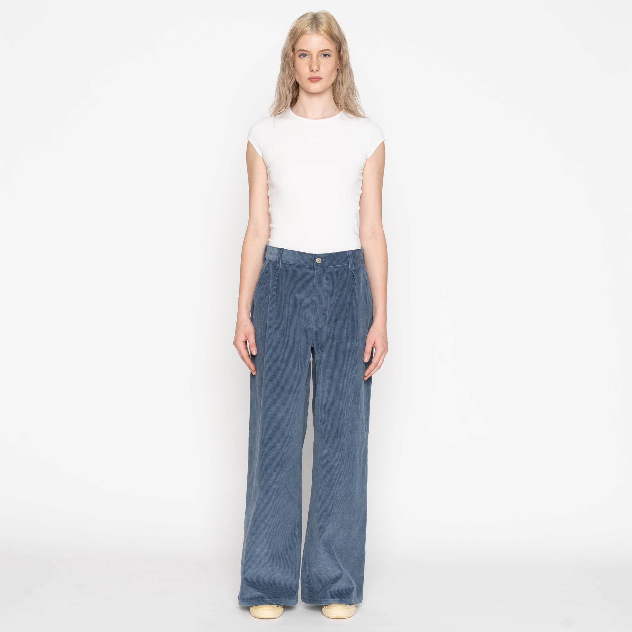 Pantalon large - Velours côtelé bio délavé - Indigo