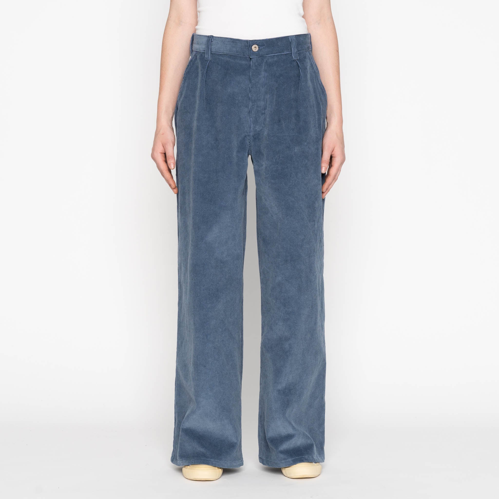 Pantalon large - Velours côtelé bio délavé - Indigo