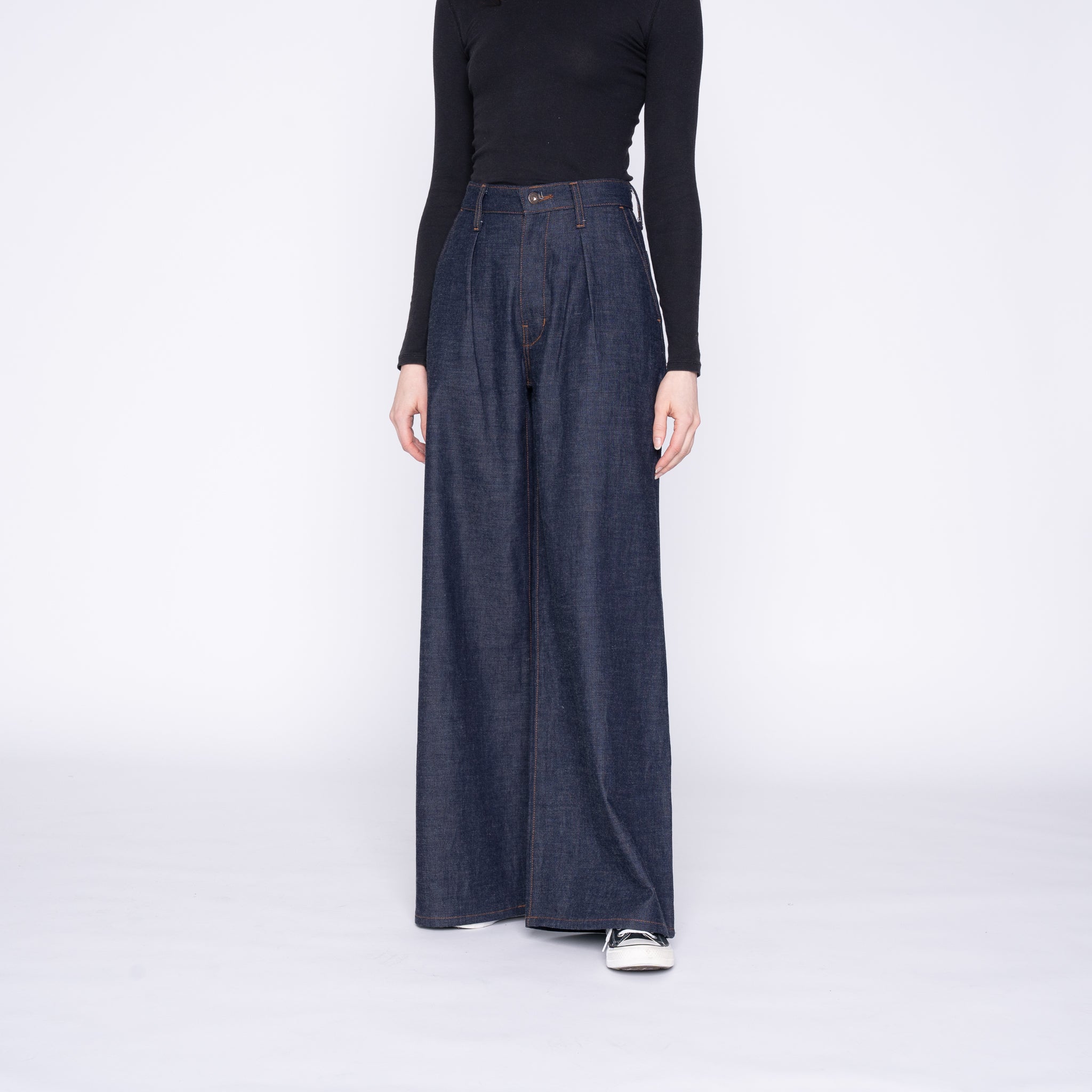 Wide Leg Trouser - Slub Nep Rinsed Denim by Naked & Famous Denim