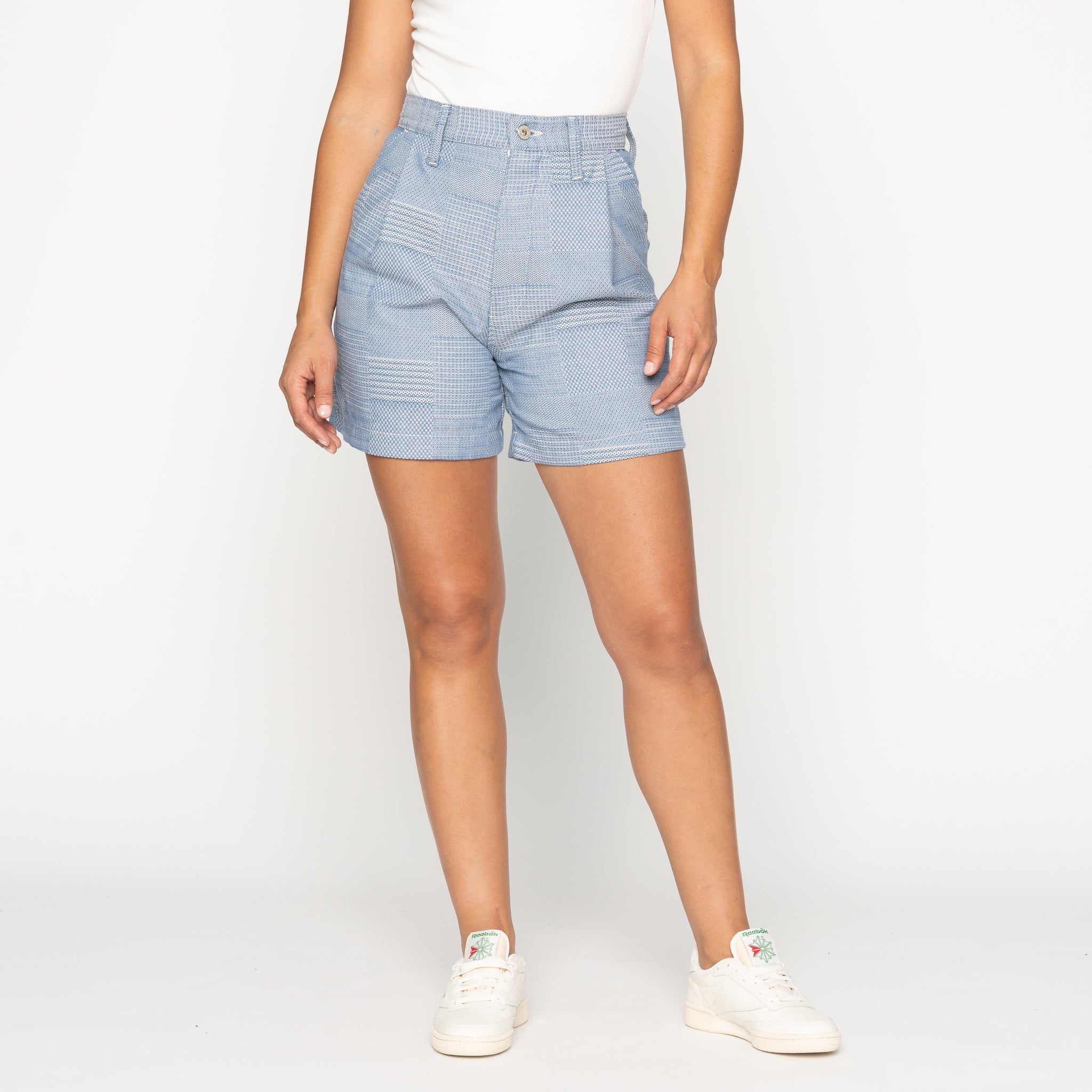 Twin Pleat Short - Dobby Patchwork - Pale Blue by Naked & Famous Denim