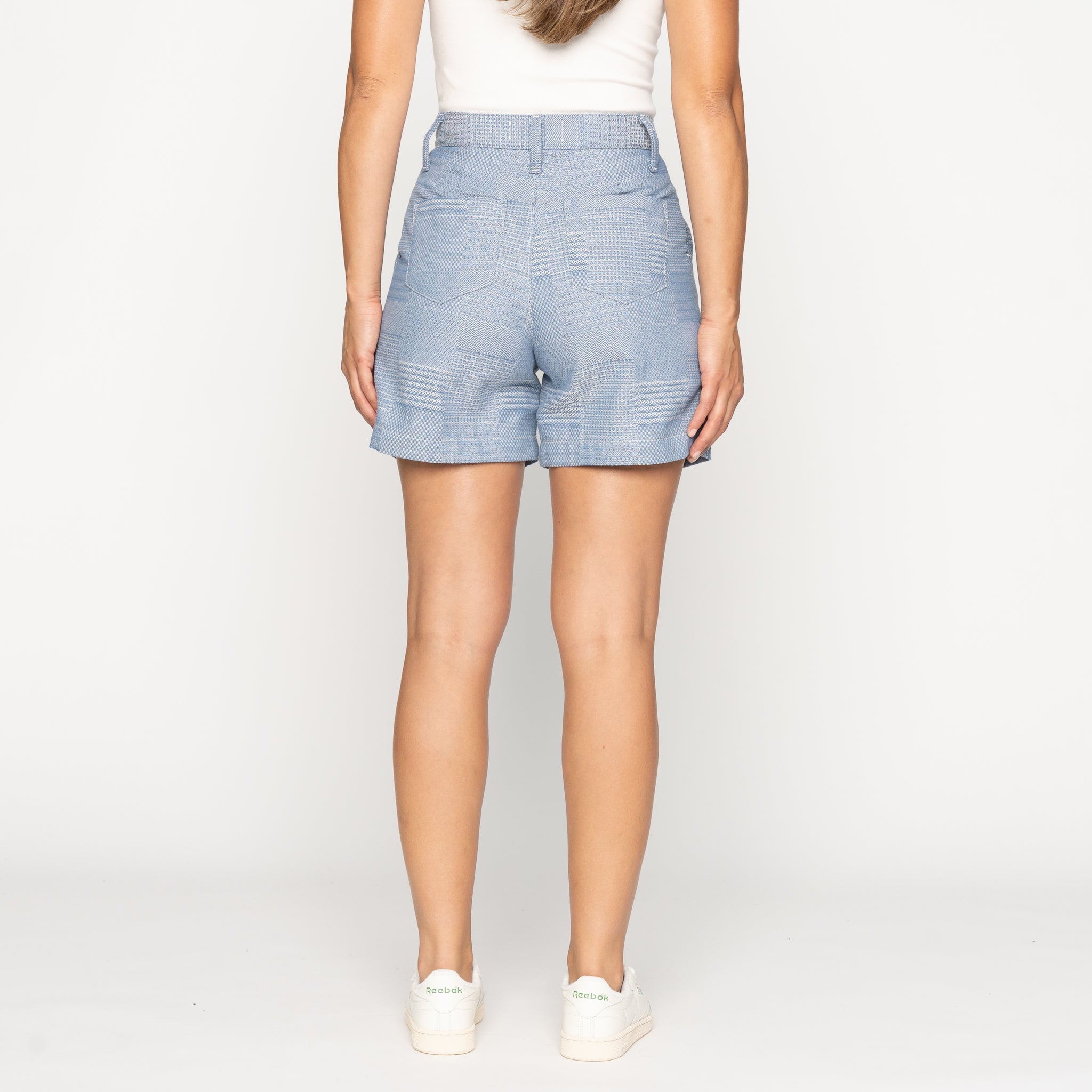 Twin Pleat Short - Dobby Patchwork - Pale Blue by Naked & Famous Denim