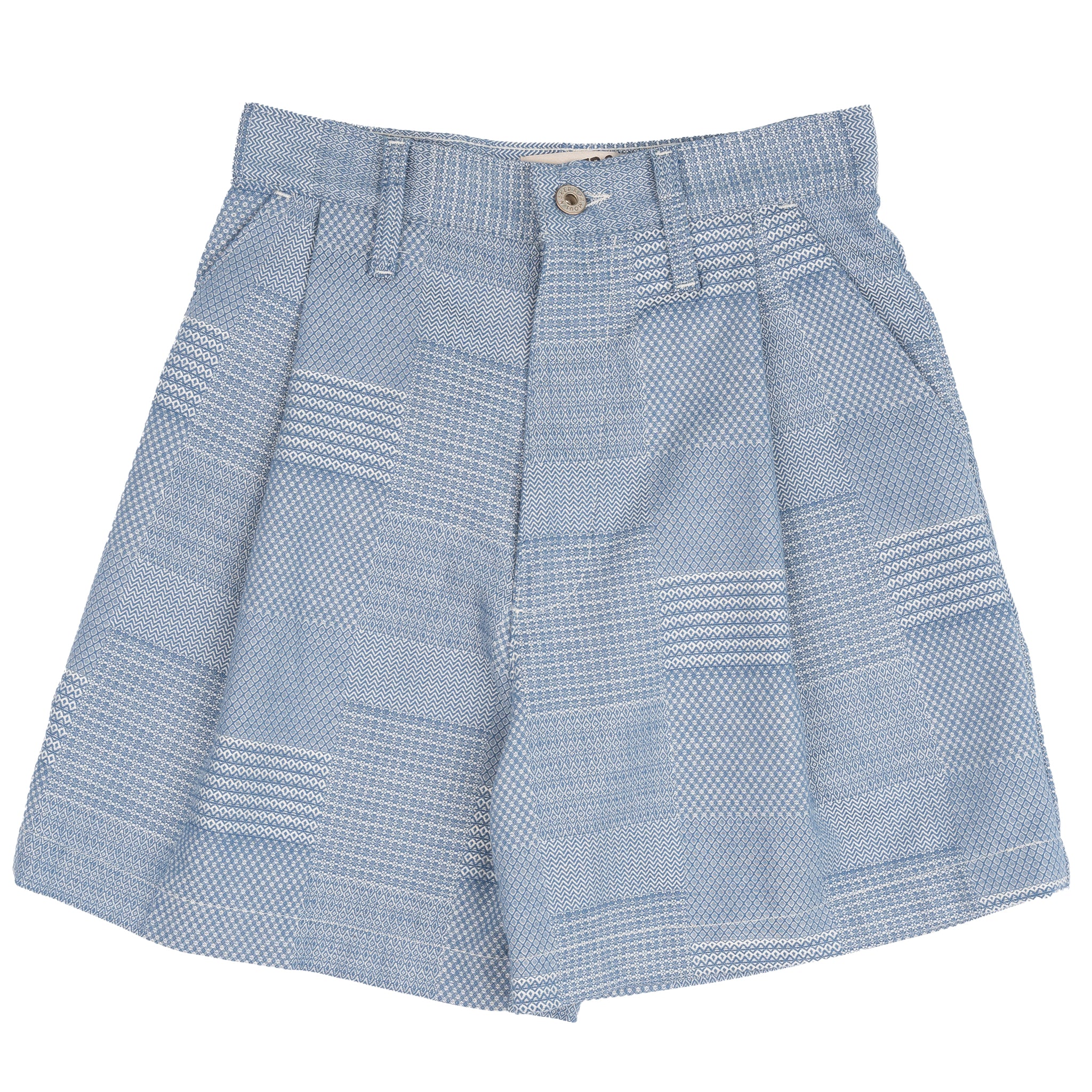 Short à double pli - Patchwork Dobby - Bleu pâle