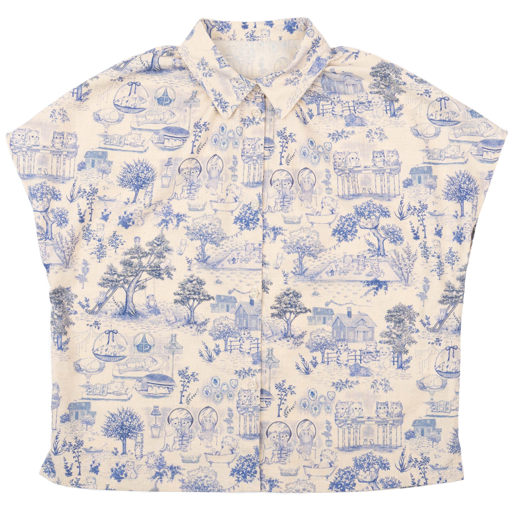 Billie - Linen Cats - Blue by Naked & Famous Denim