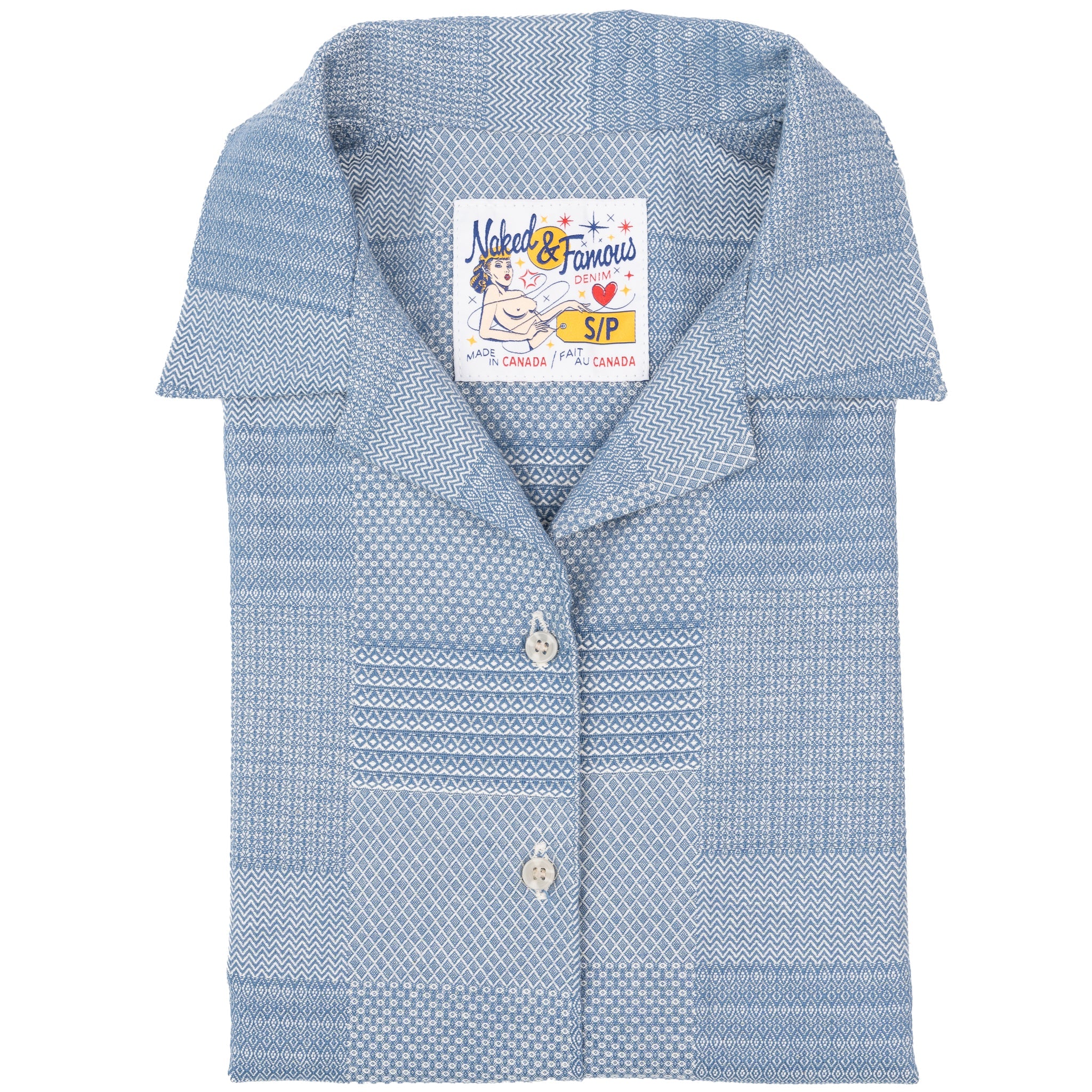 Camp Collar Shirt - Dobby Patchwork - Pale Blue by Naked & Famous Denim