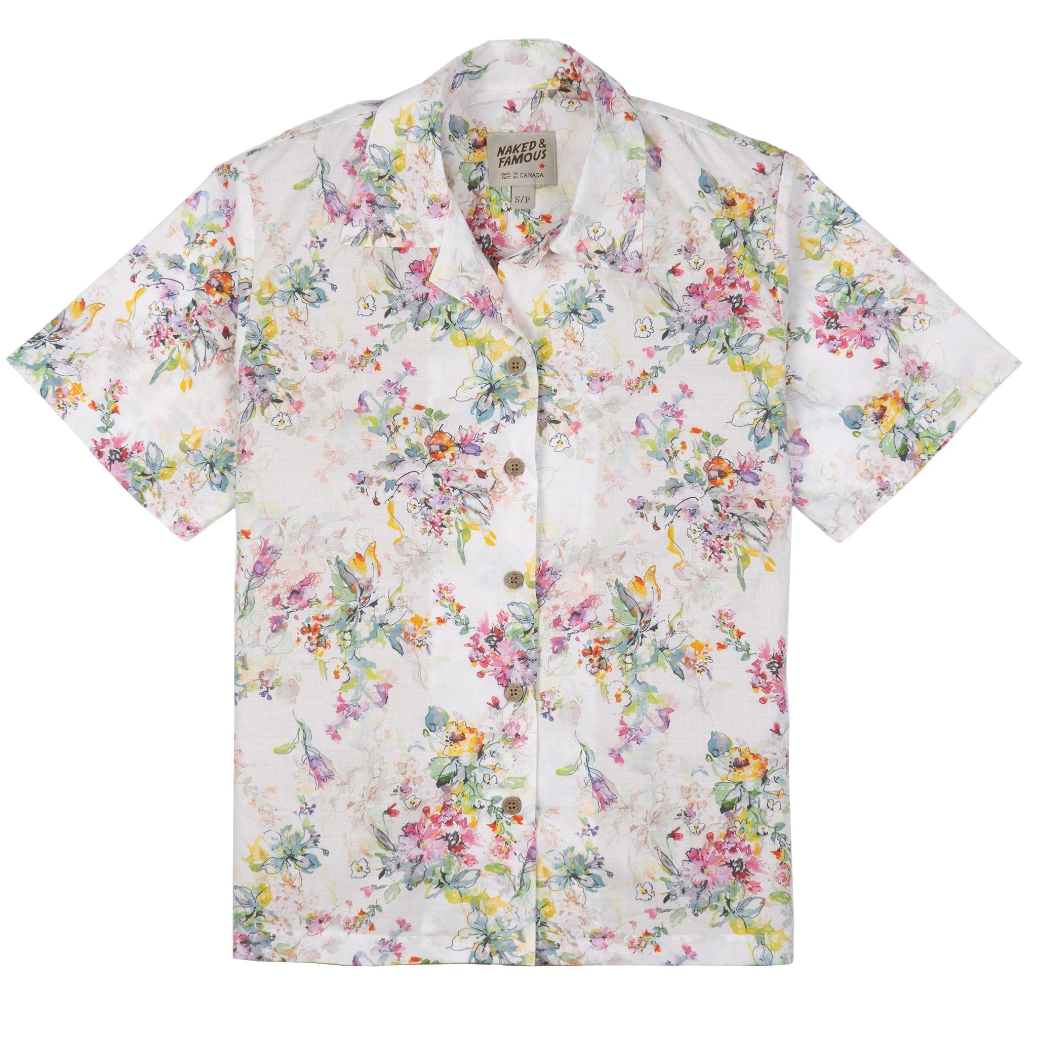 Camp Collar Shirt - Flower Painting - White by Naked & Famous Denim