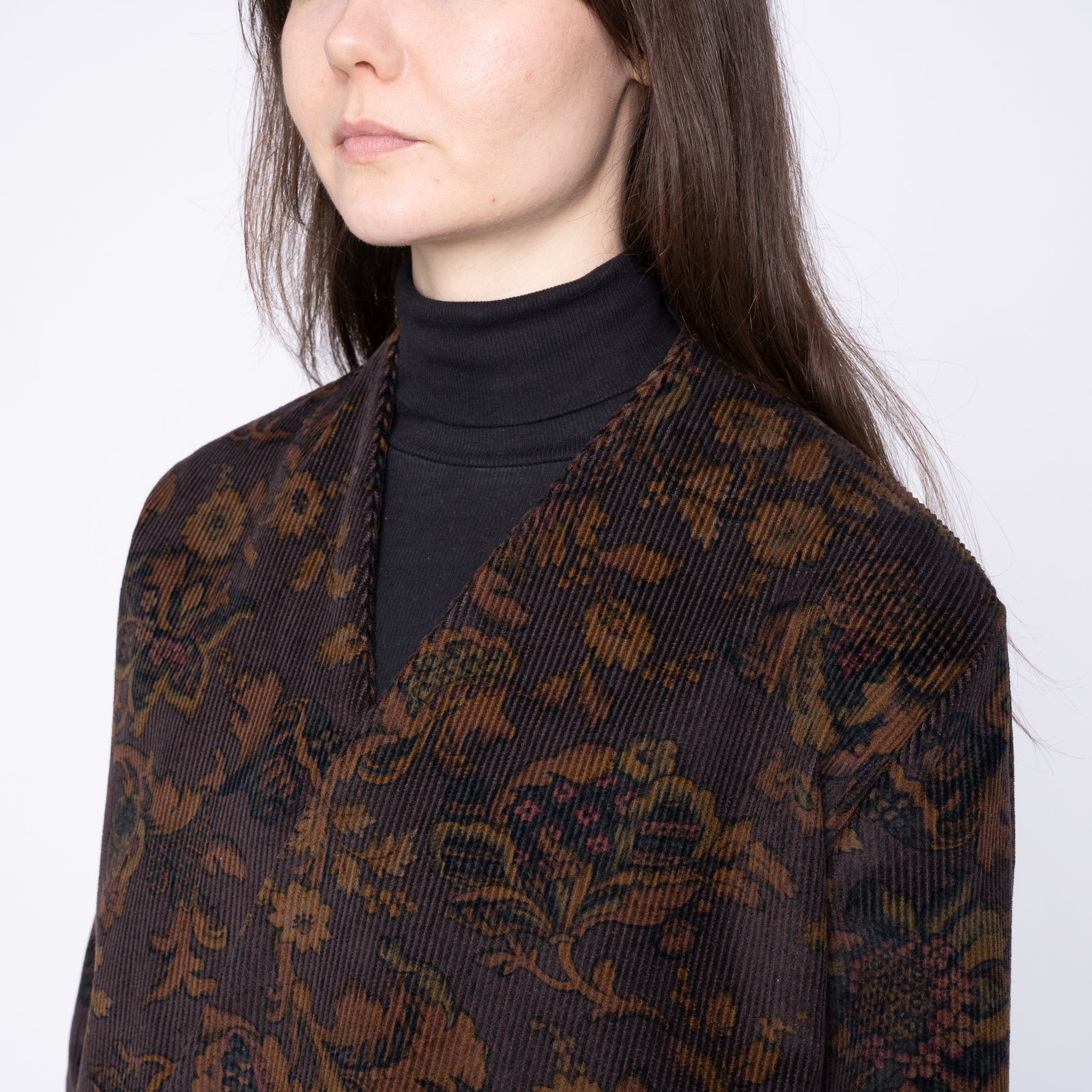 Collarless Jacket - Paisley Corduroy - Brown