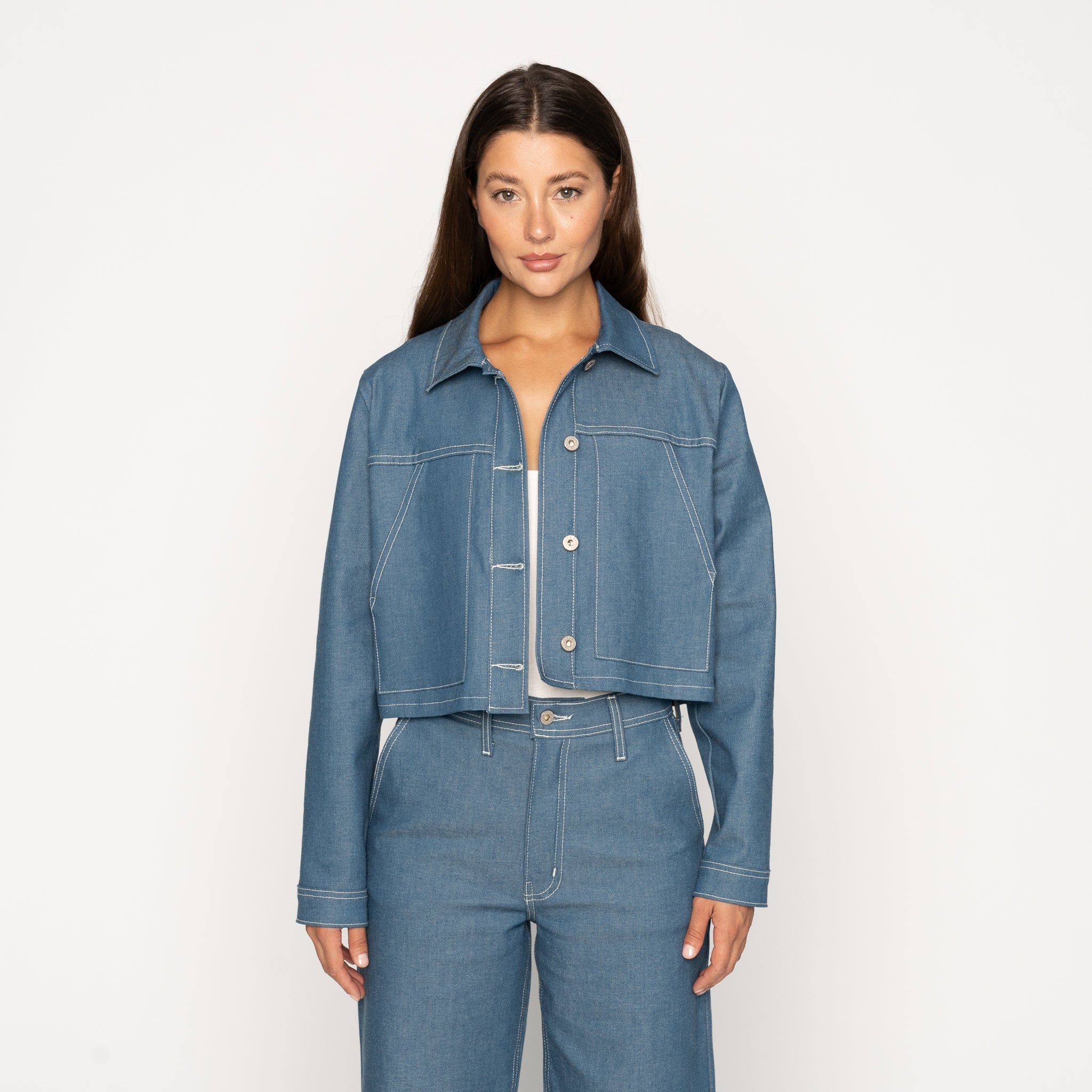 Cropped Jacket - Antique Blue Denim Stretch by Naked & Famous Denim