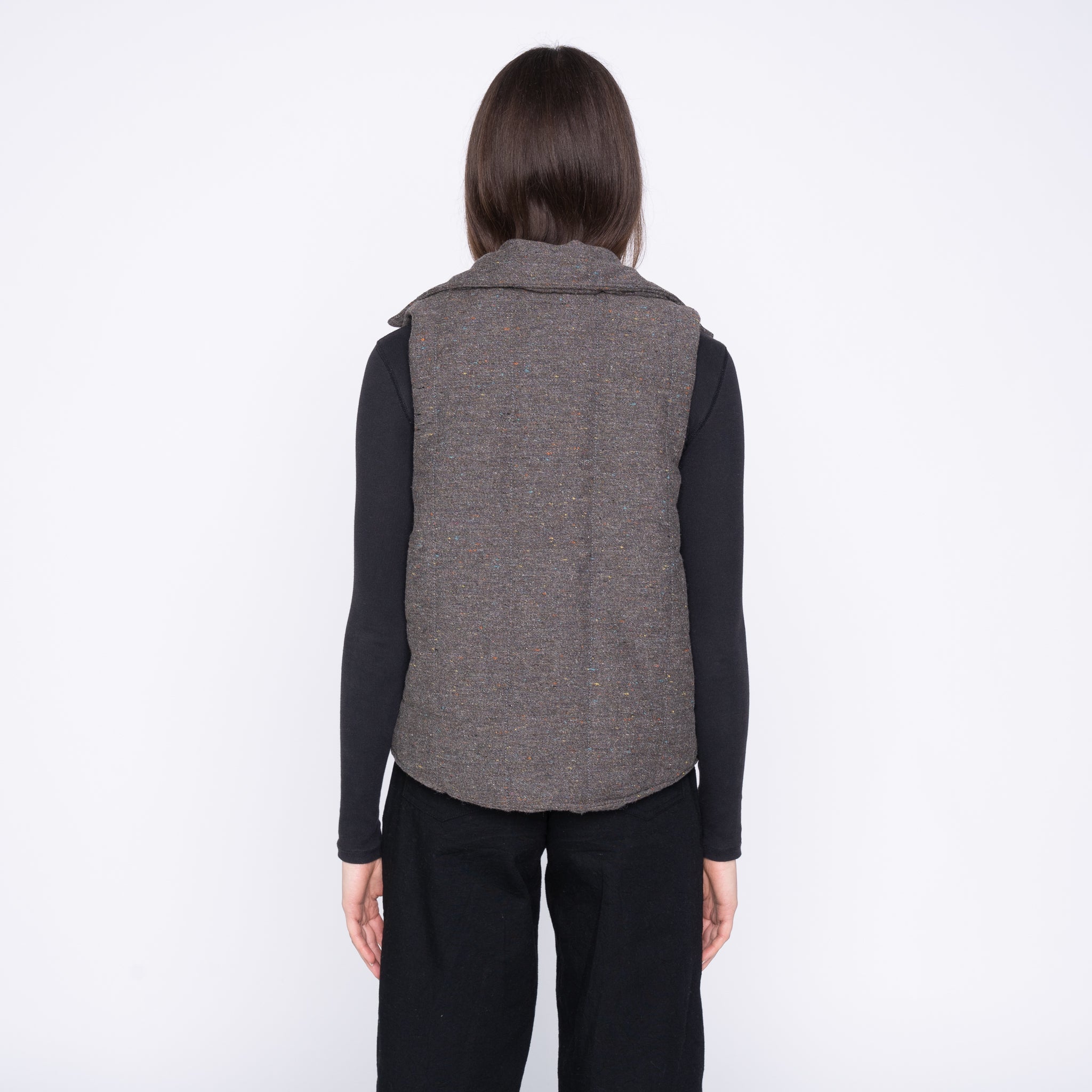 Quilted Vest - Wool Multi Nep - Brown by Naked & Famous Denim