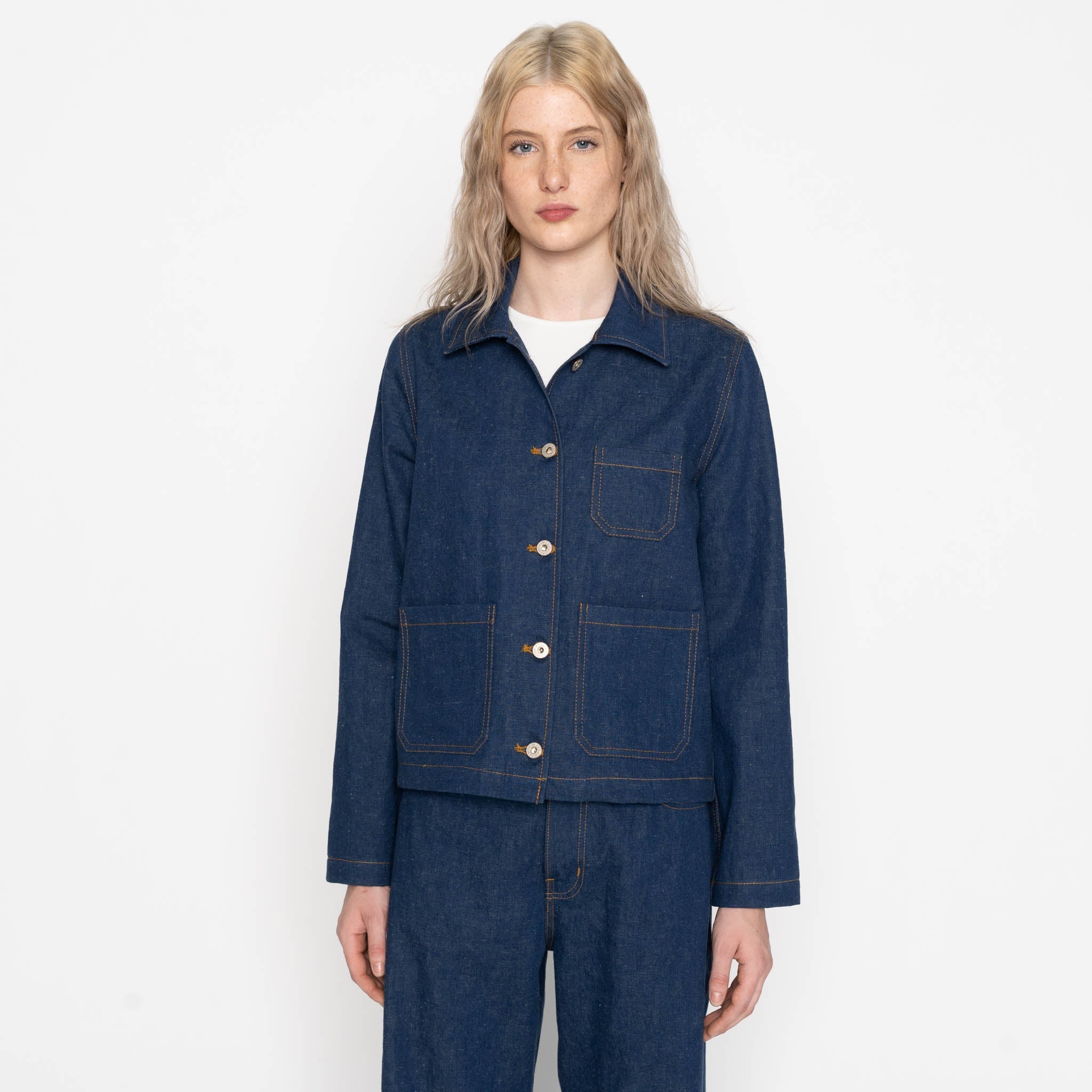 Gracie - 2x1 Dungaree Nep Denim - Mid Indigo by Naked & Famous Denim