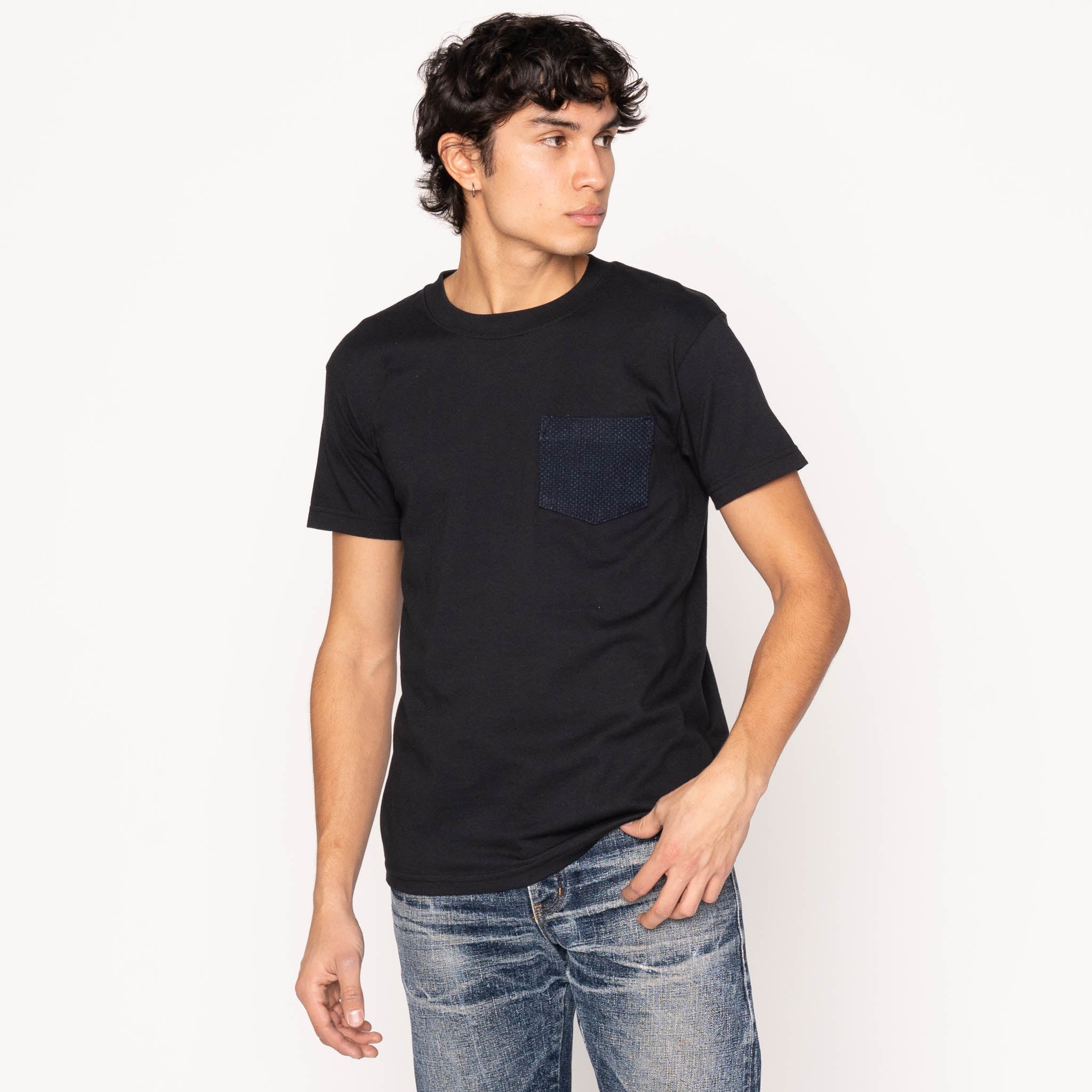 T-shirt à poche - Noir - Indigo Sashiko