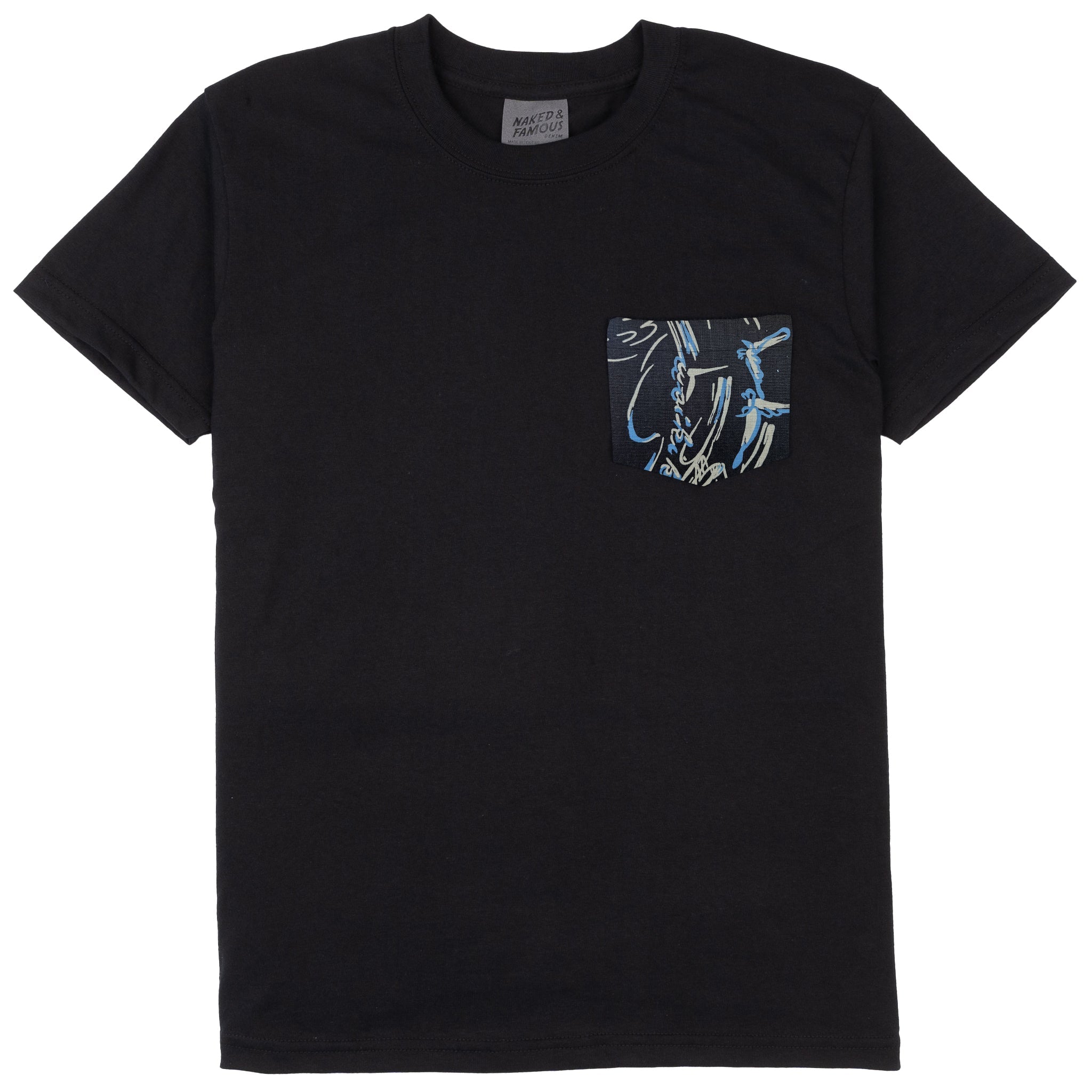 Pocket Tee - Black - Waikiki Waves - Black by Naked & Famous Denim