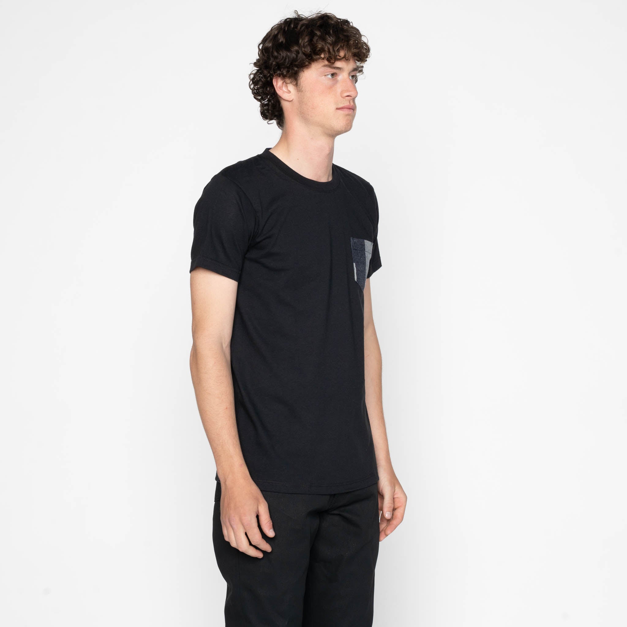 Pocket Tee - Black + Indigo Jacquard - Indigo by Naked & Famous Denim