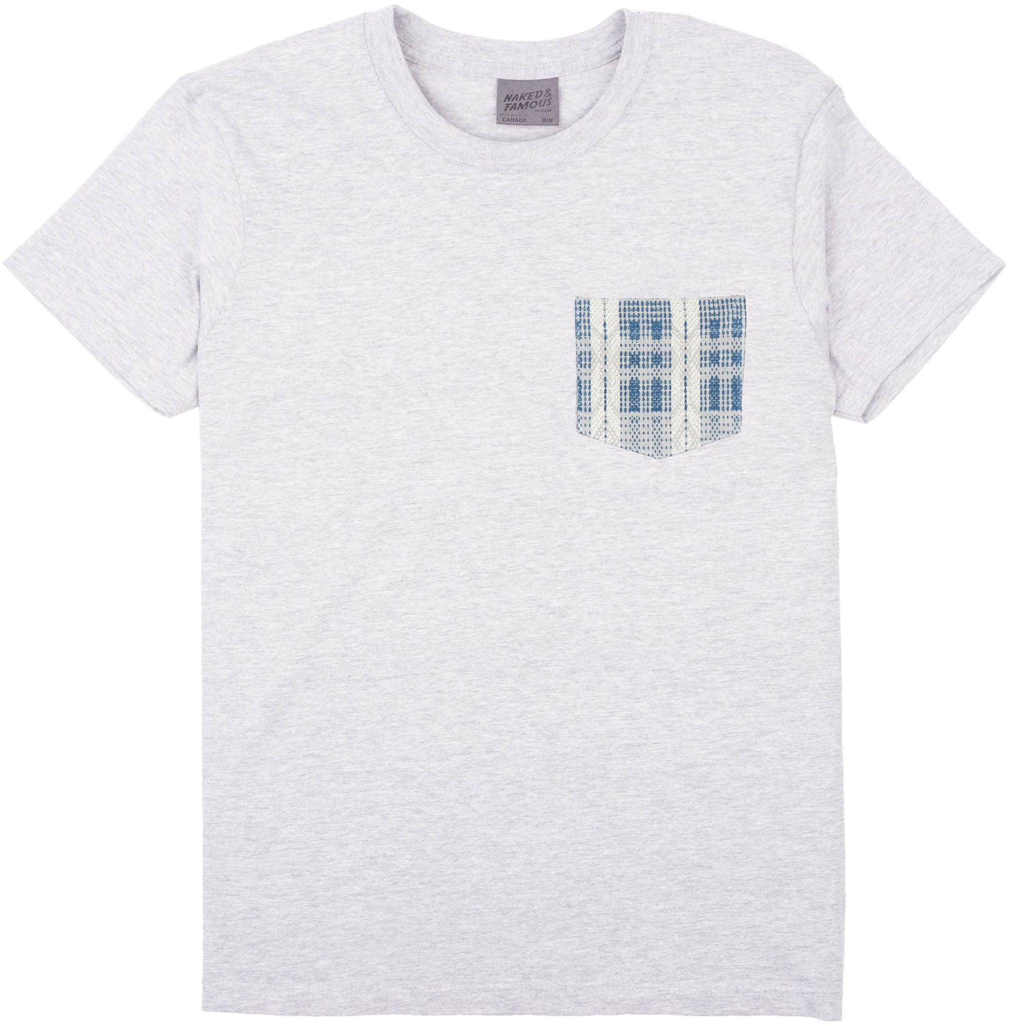 Pocket Tee - Heather Grey - Sashiko Weave - White / Indigo | Naked
