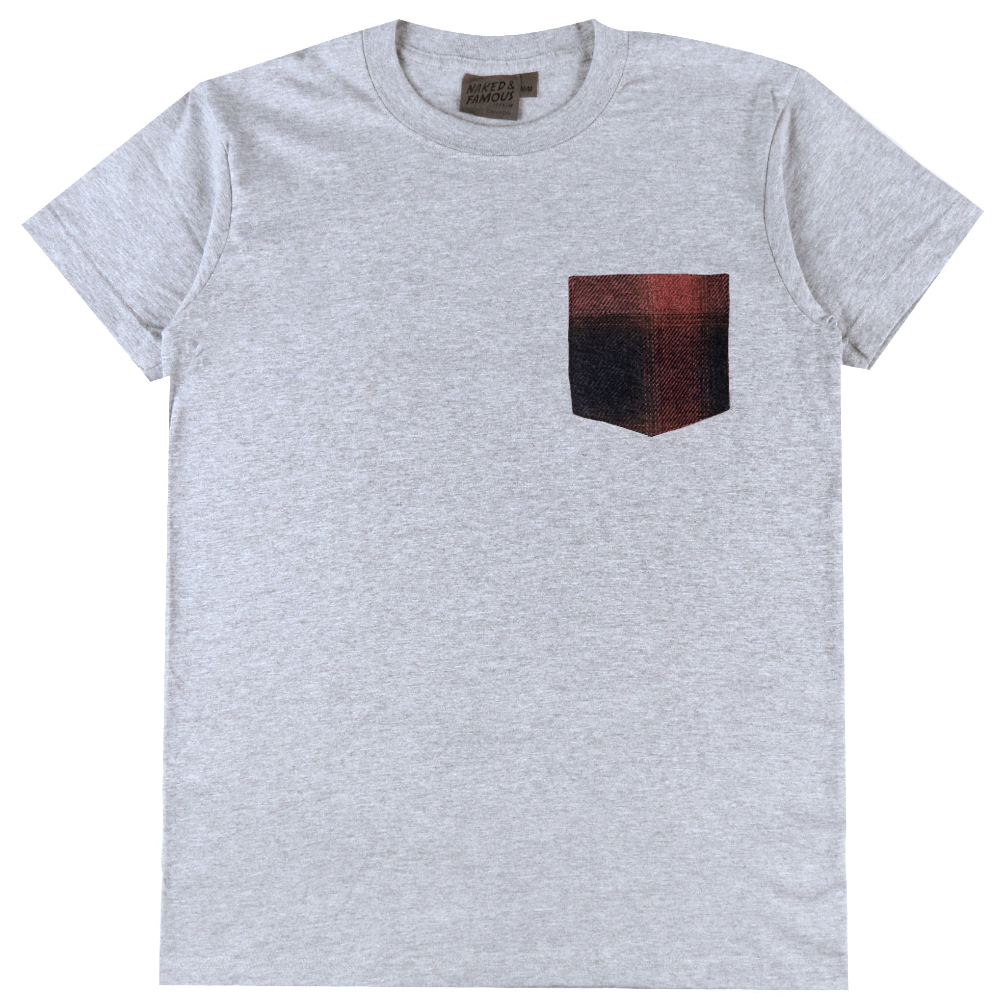 Pocket Tee - Heather Grey + Tweedy Cotton Vintage Brushed - Red by Naked & Famous Denim