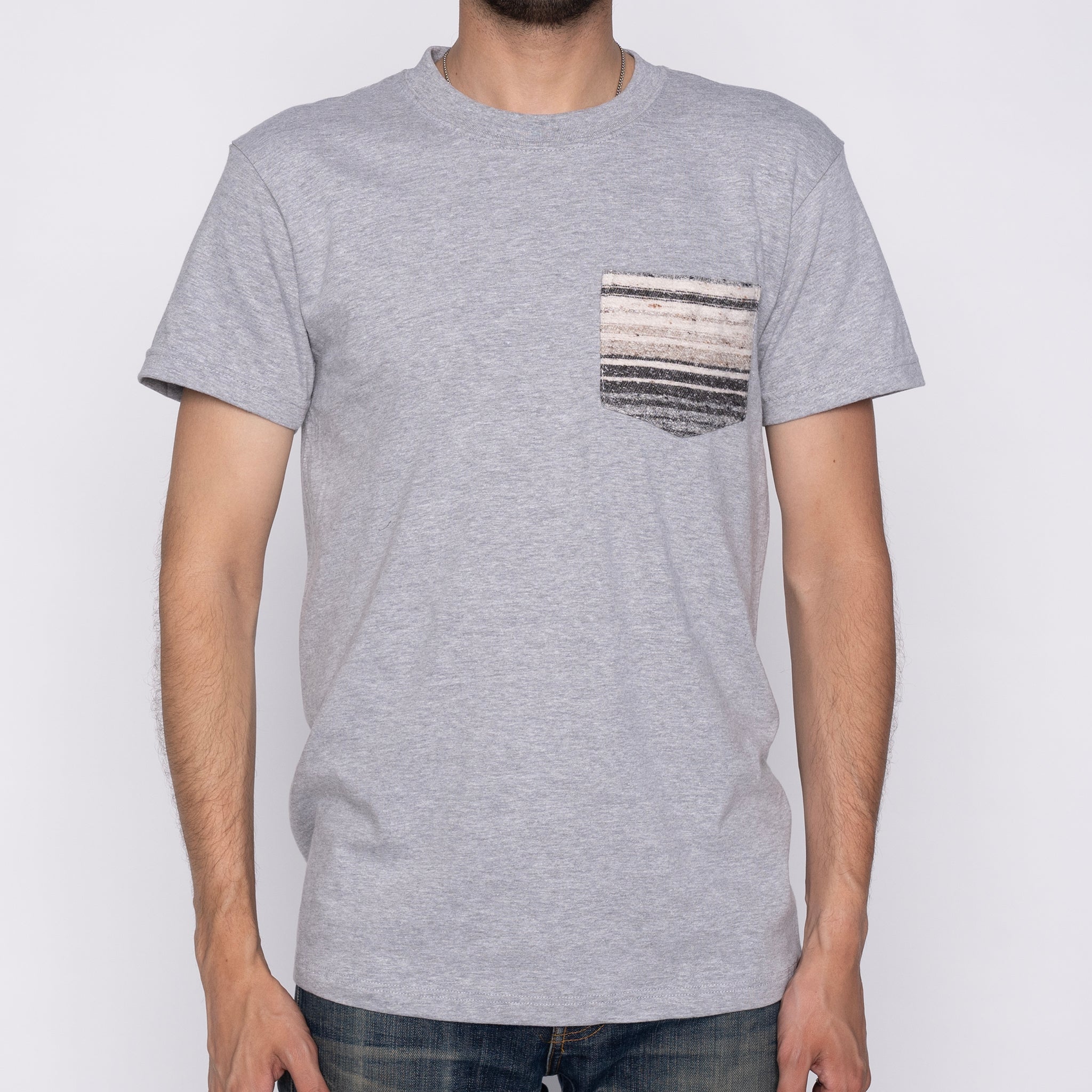 Pocket Tee - Heather Grey + Heavyweight Stripe Grey by Naked & Famous Denim