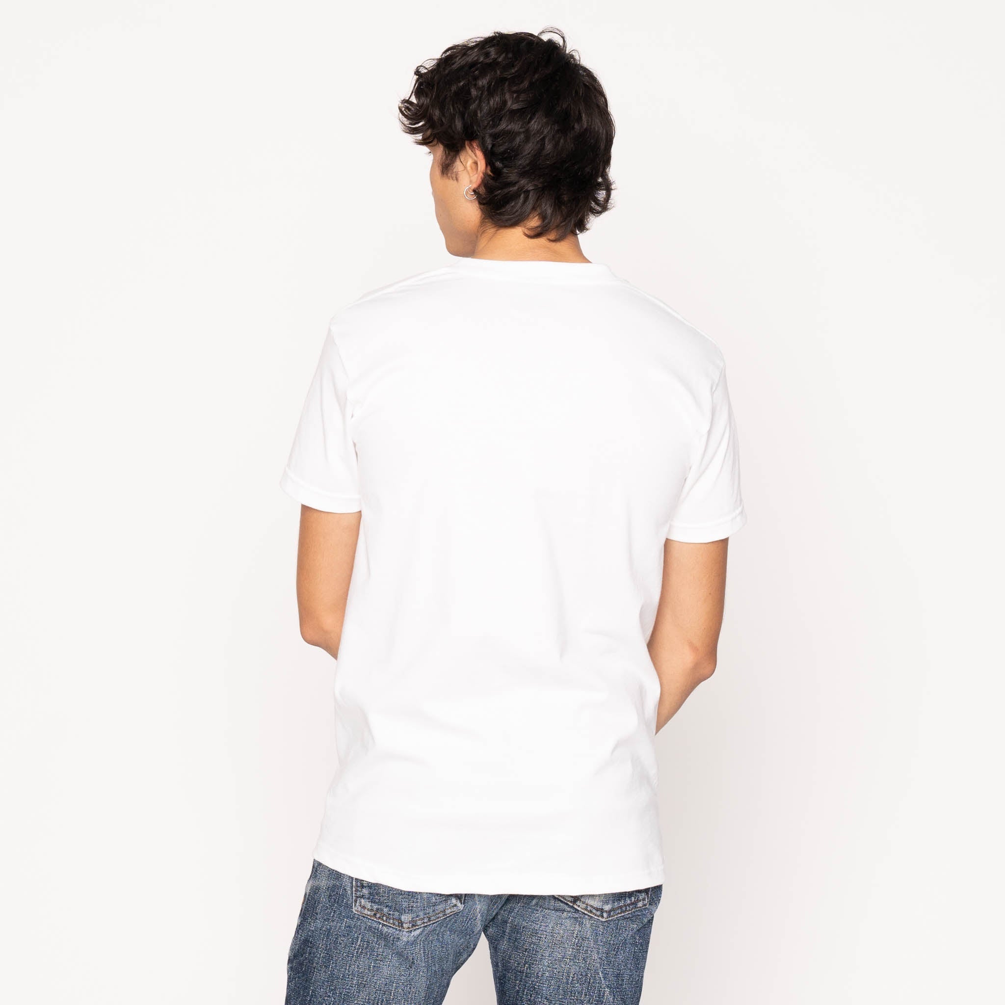 Pocket Tee - White - Dobby Patchwork - Pale Blue by Naked & Famous Denim