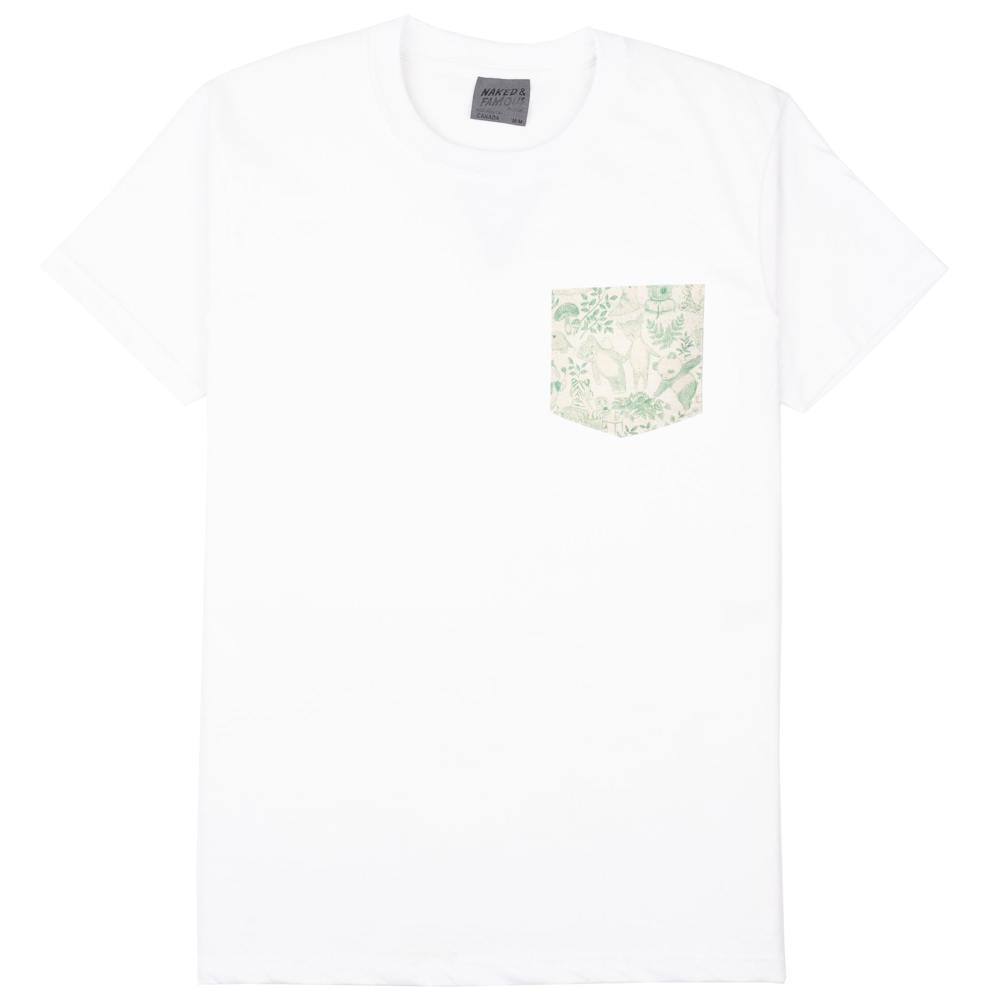 Pocket Tee - White + Linen Animals - Green